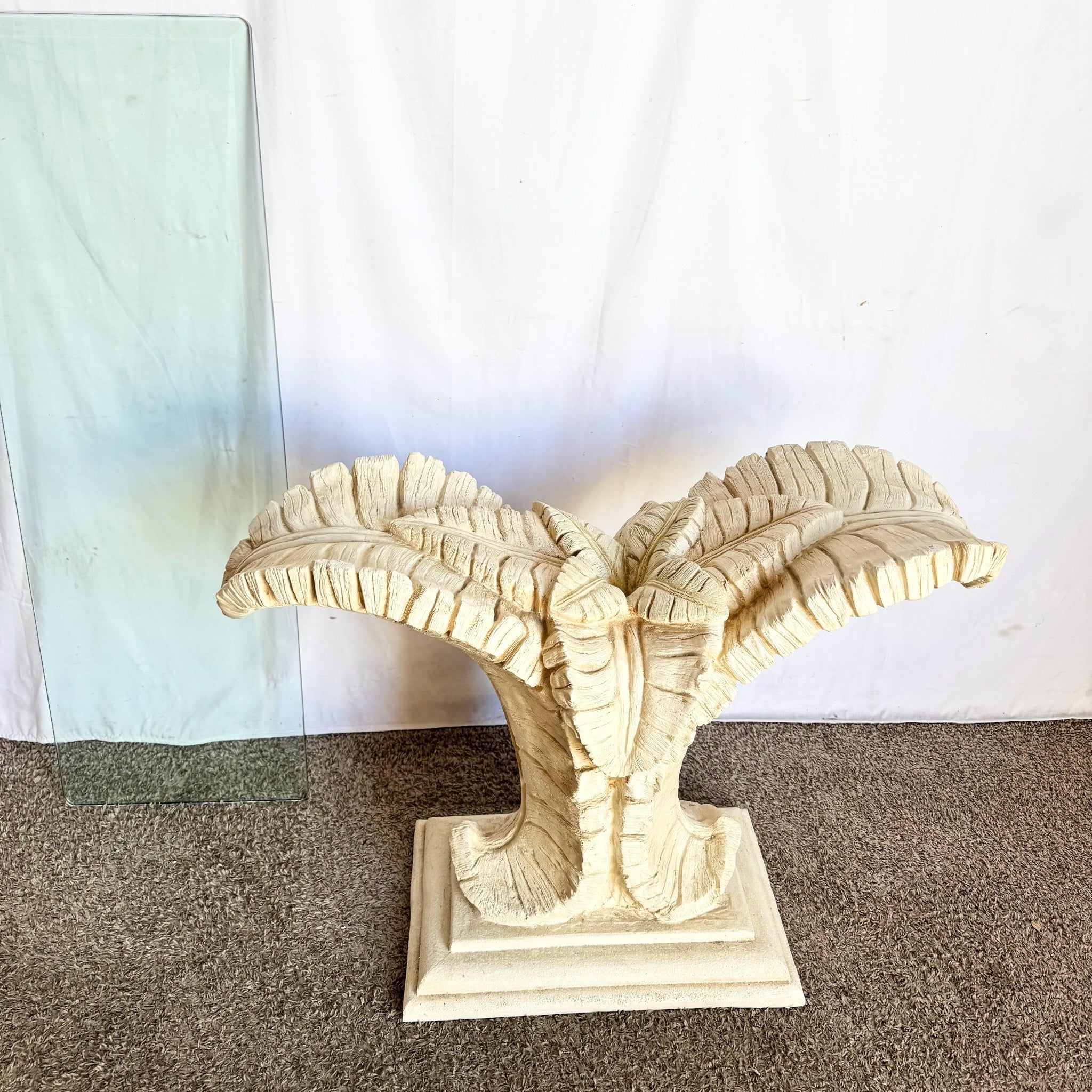 Vintage Boho Chic Resin Banana Leaf Glass Top Console Table