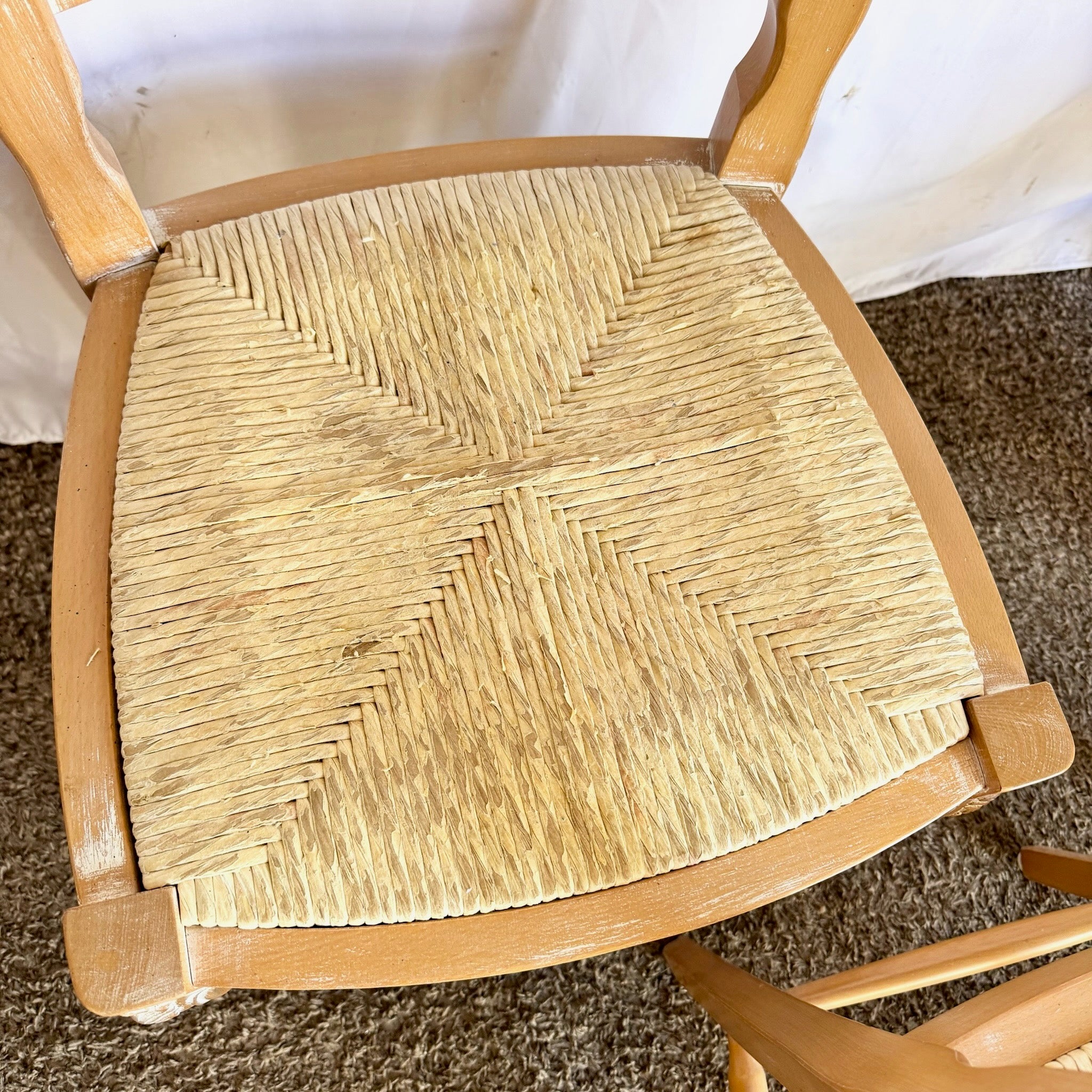 Vintage French Style Ladder Back Dining Chairs With Twine Seats - Set of 4