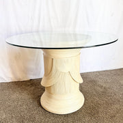 Boho Chic Sculpted Pencil Reed Circular Glass Top Dining Table