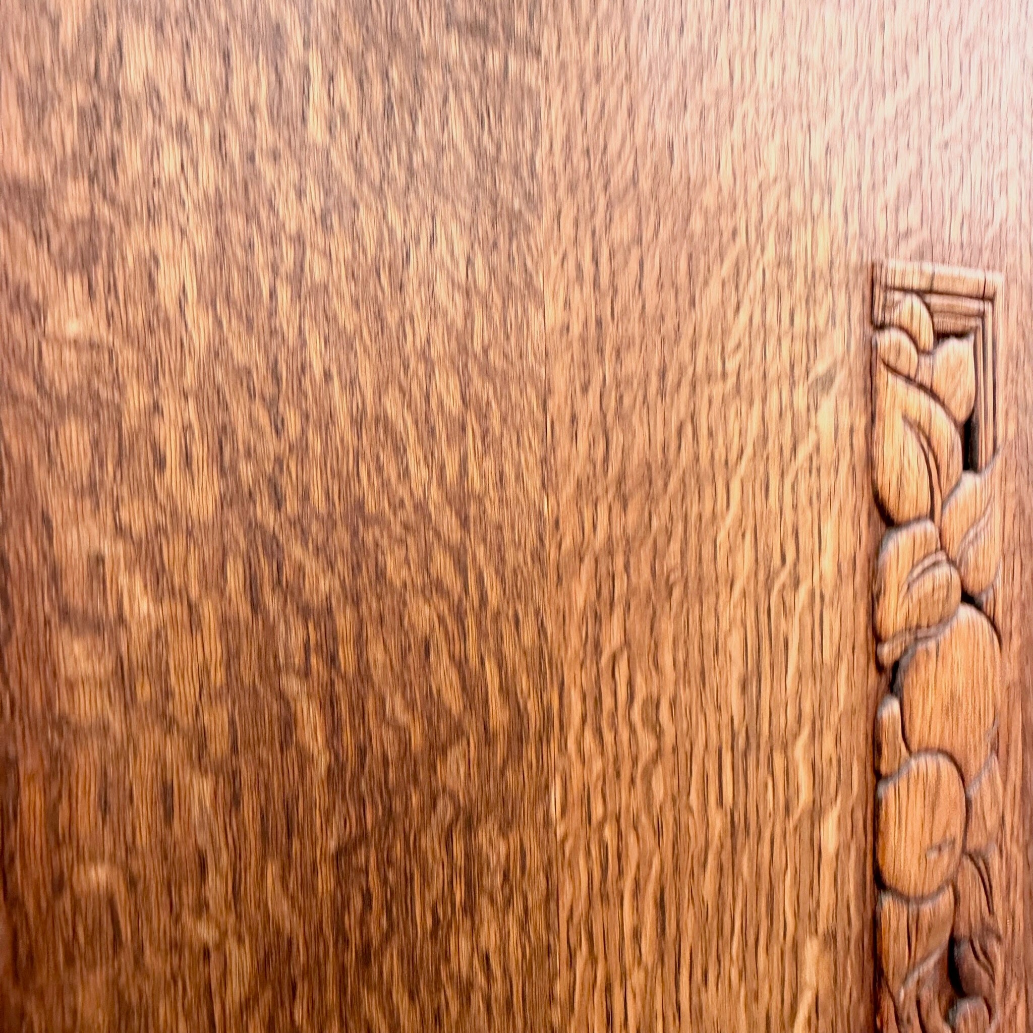 Antique Tiger Oak Hall Tree Dolphin & Flamingo