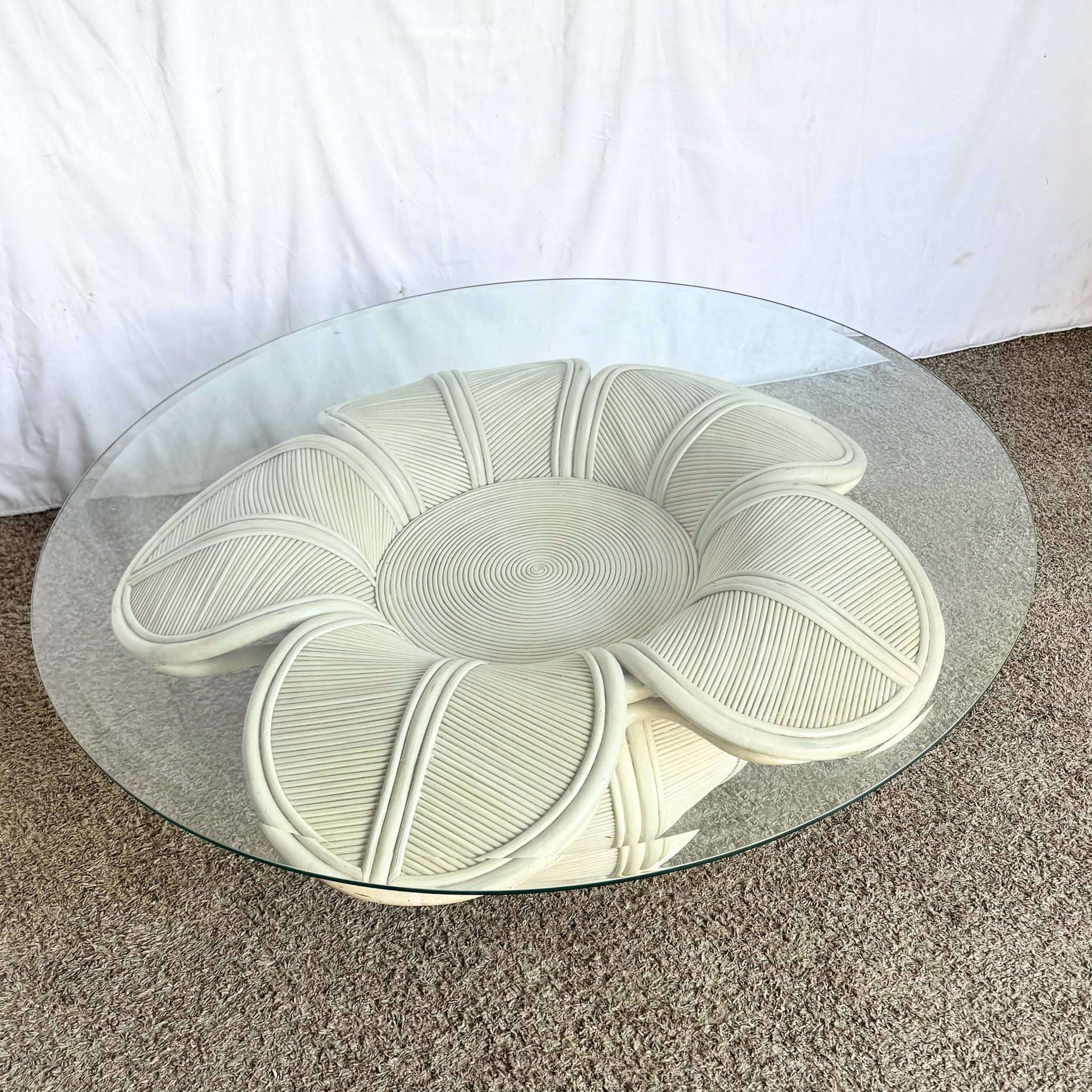 Coastal Bellflower Reed and Rattan Glass Top Coffee Table