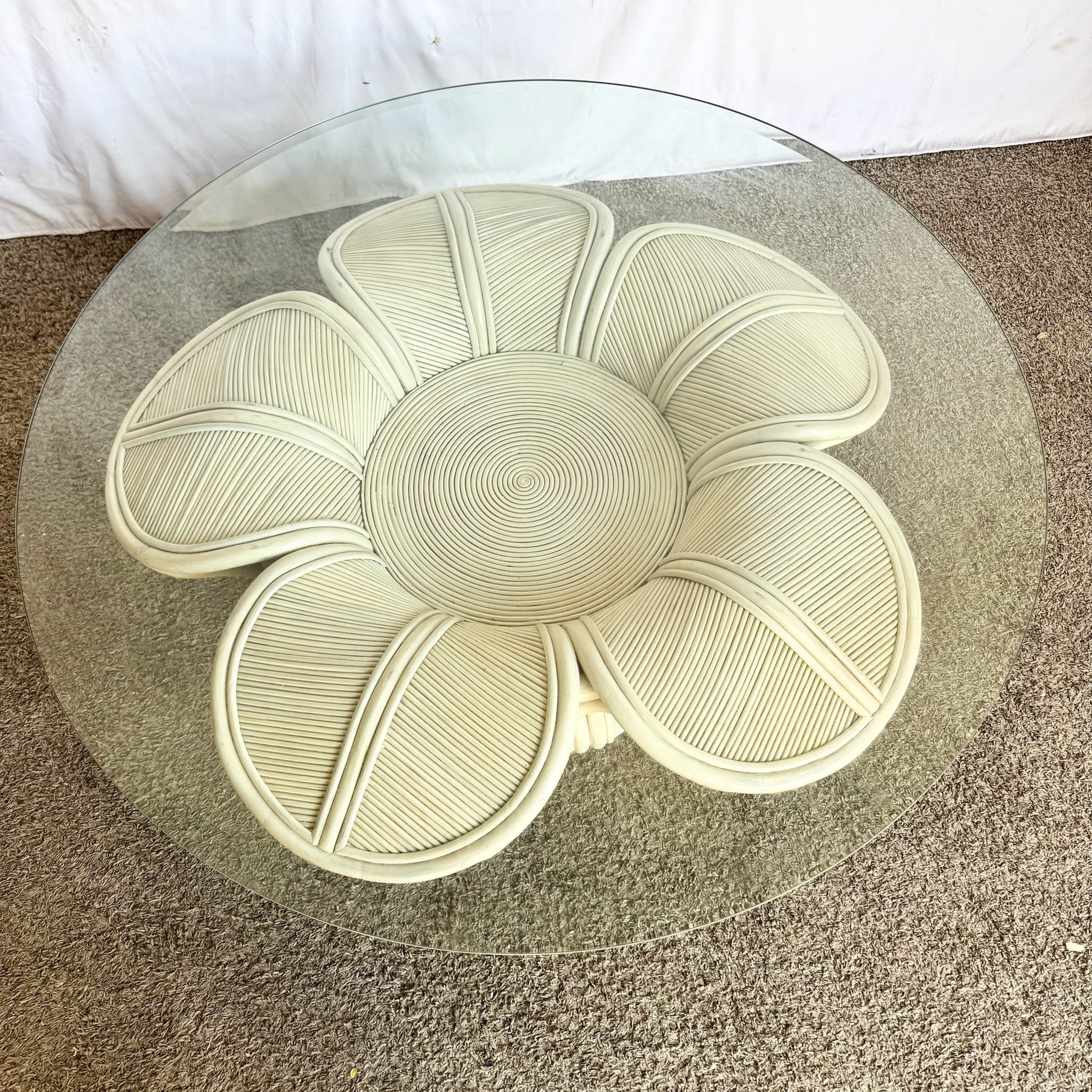 Coastal Bellflower Reed and Rattan Glass Top Coffee Table