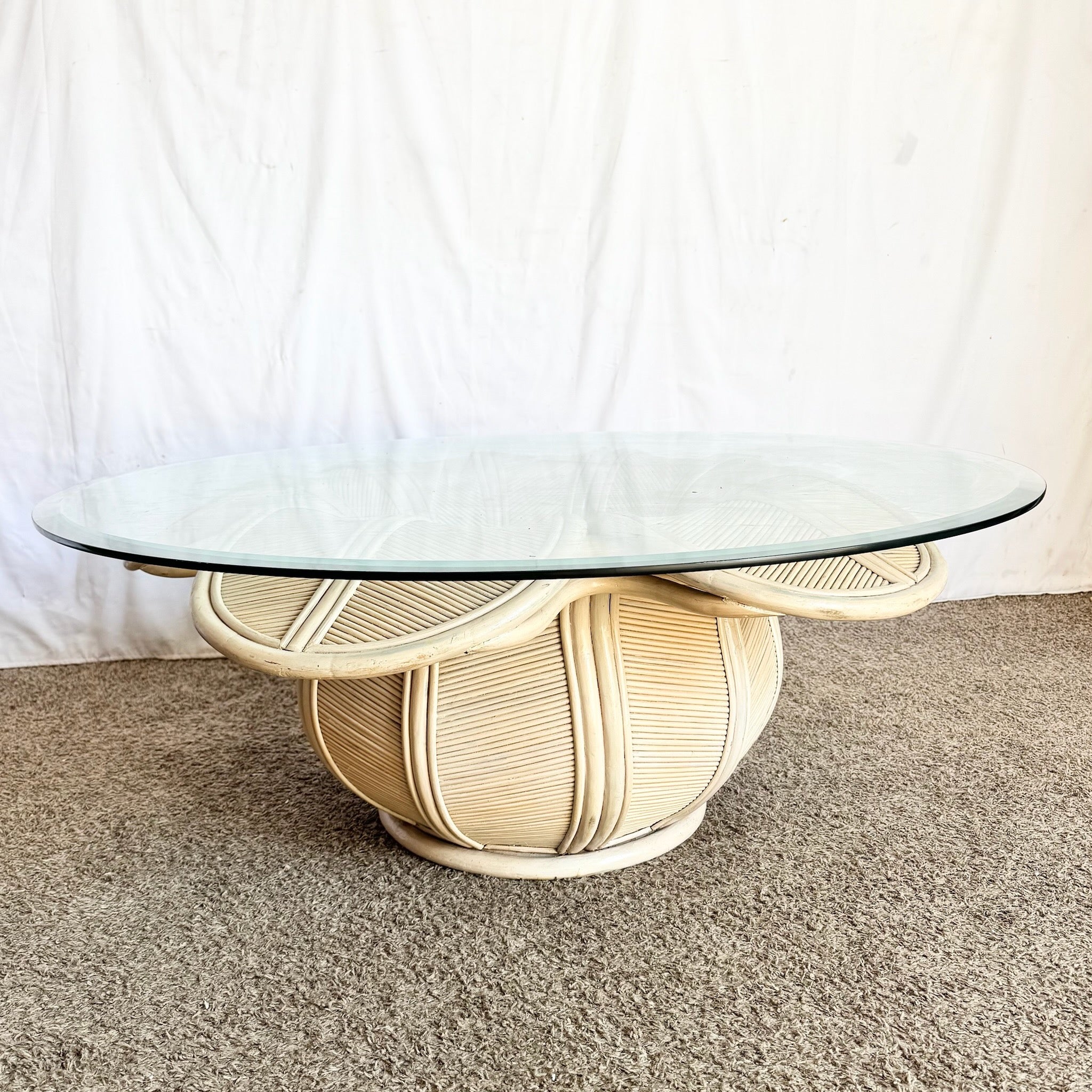 Coastal Bellflower Reed and Rattan Glass Top Coffee Table