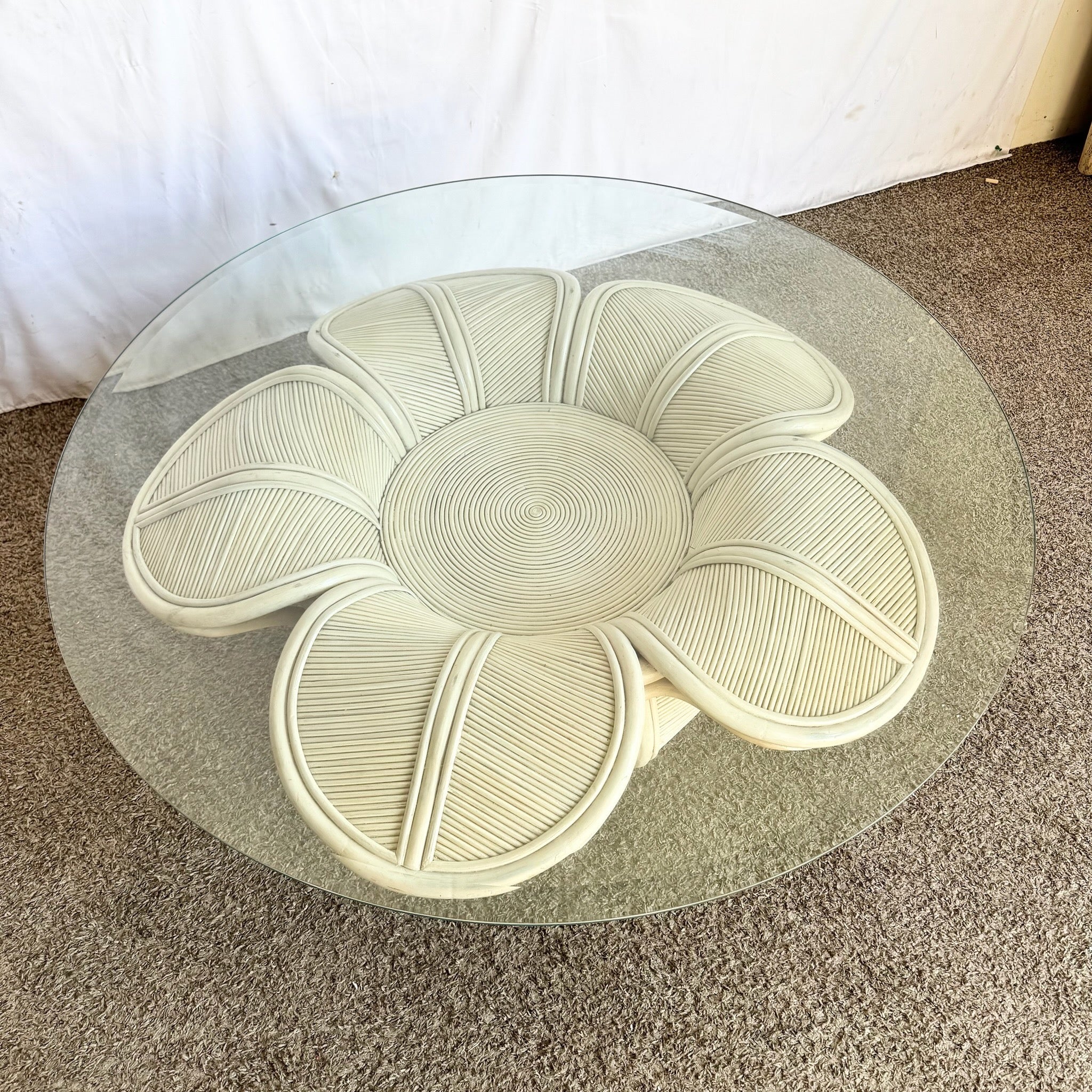 Coastal Bellflower Reed and Rattan Glass Top Coffee Table
