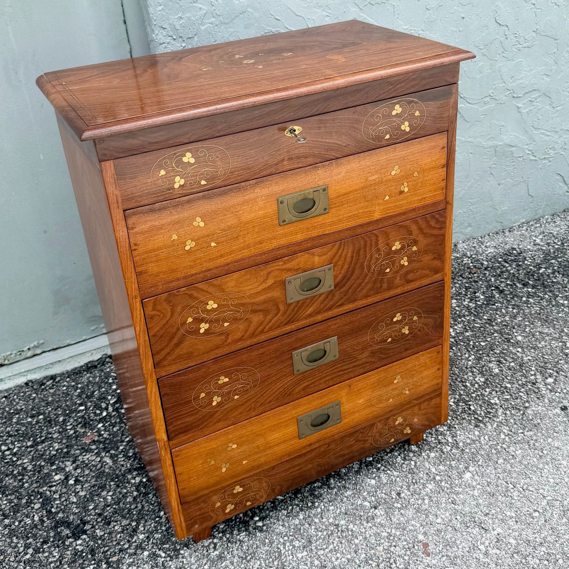 Vintage Italian Style Wooden Jewelry/Silverware Chest Dolphin & Flamingo