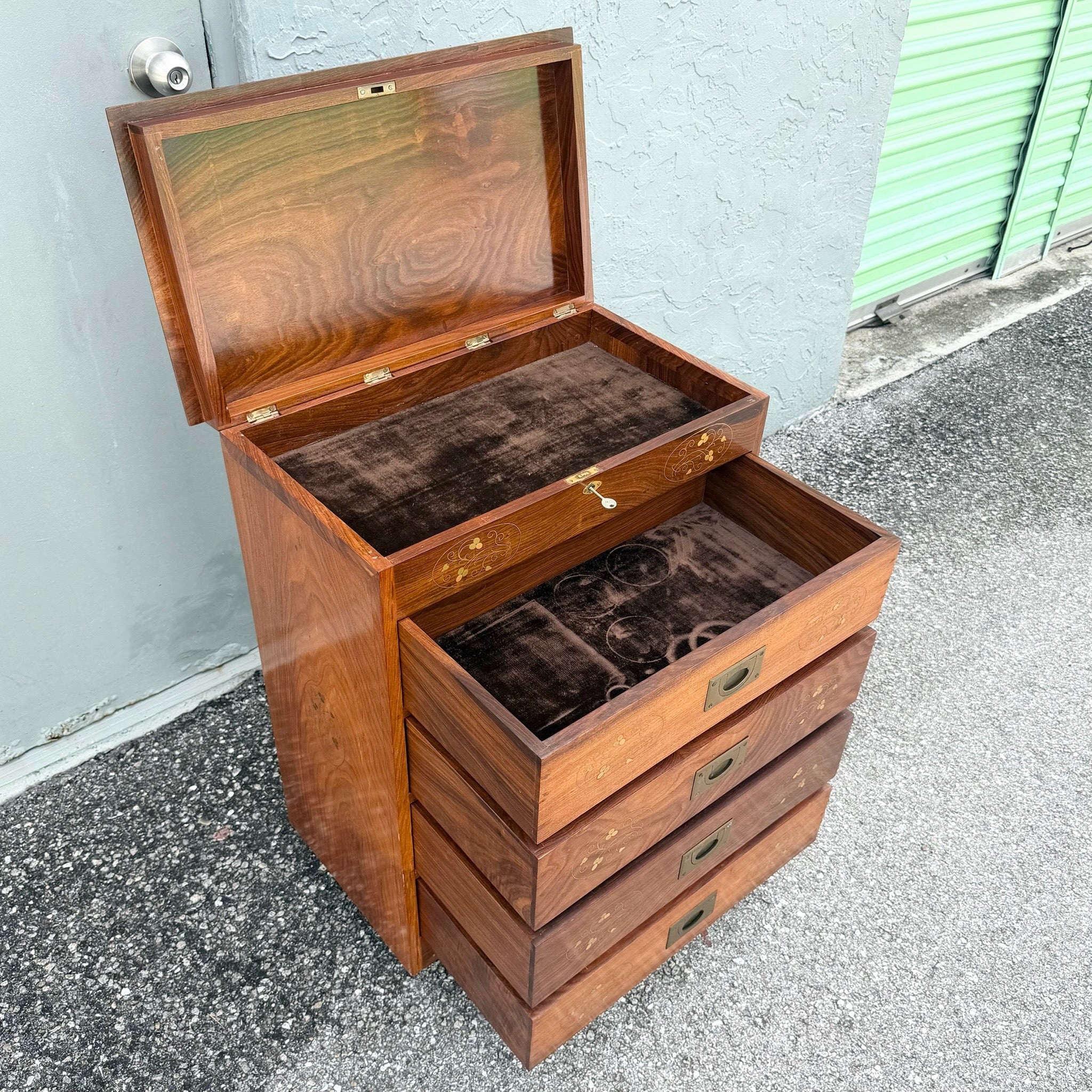 Vintage Italian Style Wooden Jewelry/Silverware Chest Dolphin & Flamingo