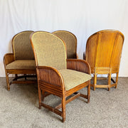 Boho Chic Pencil Reed Back Rattan Leopard Print Dining Arm Chairs - Set of 4