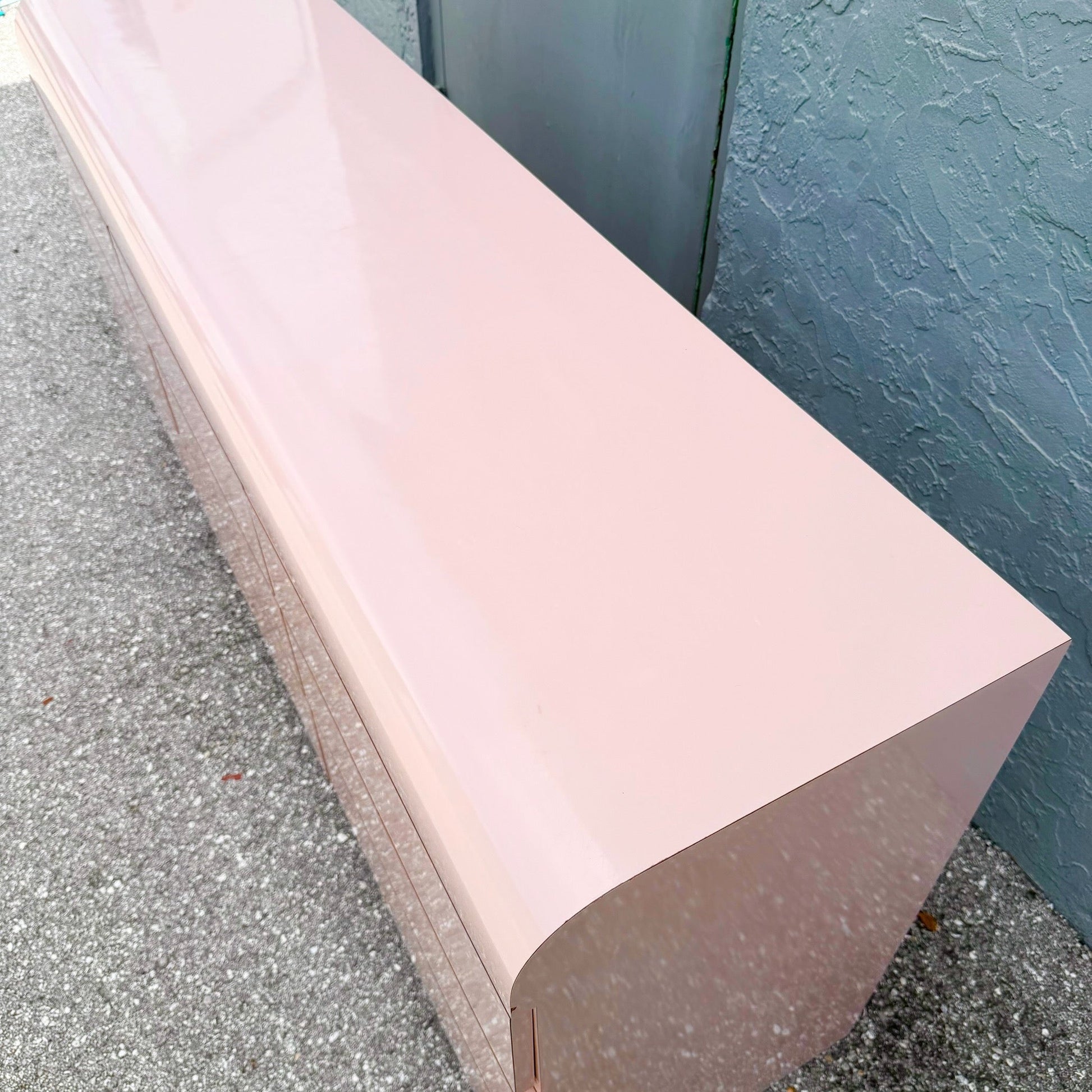 Postmodern Pink Gloss Laminate Waterfall Dresser With Mirror Dolphin & Flamingo
