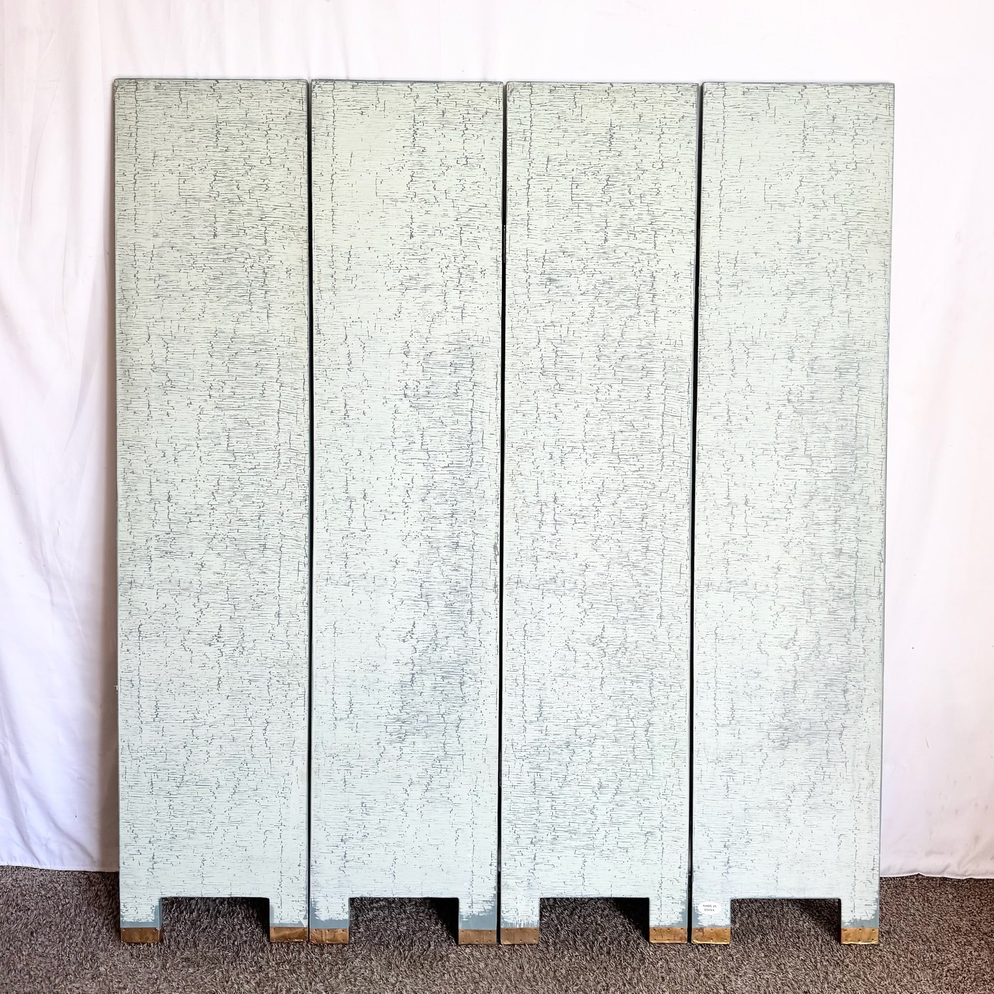 Vintage Chinese Hand Painted and Carved Green Room Divider/Screen
