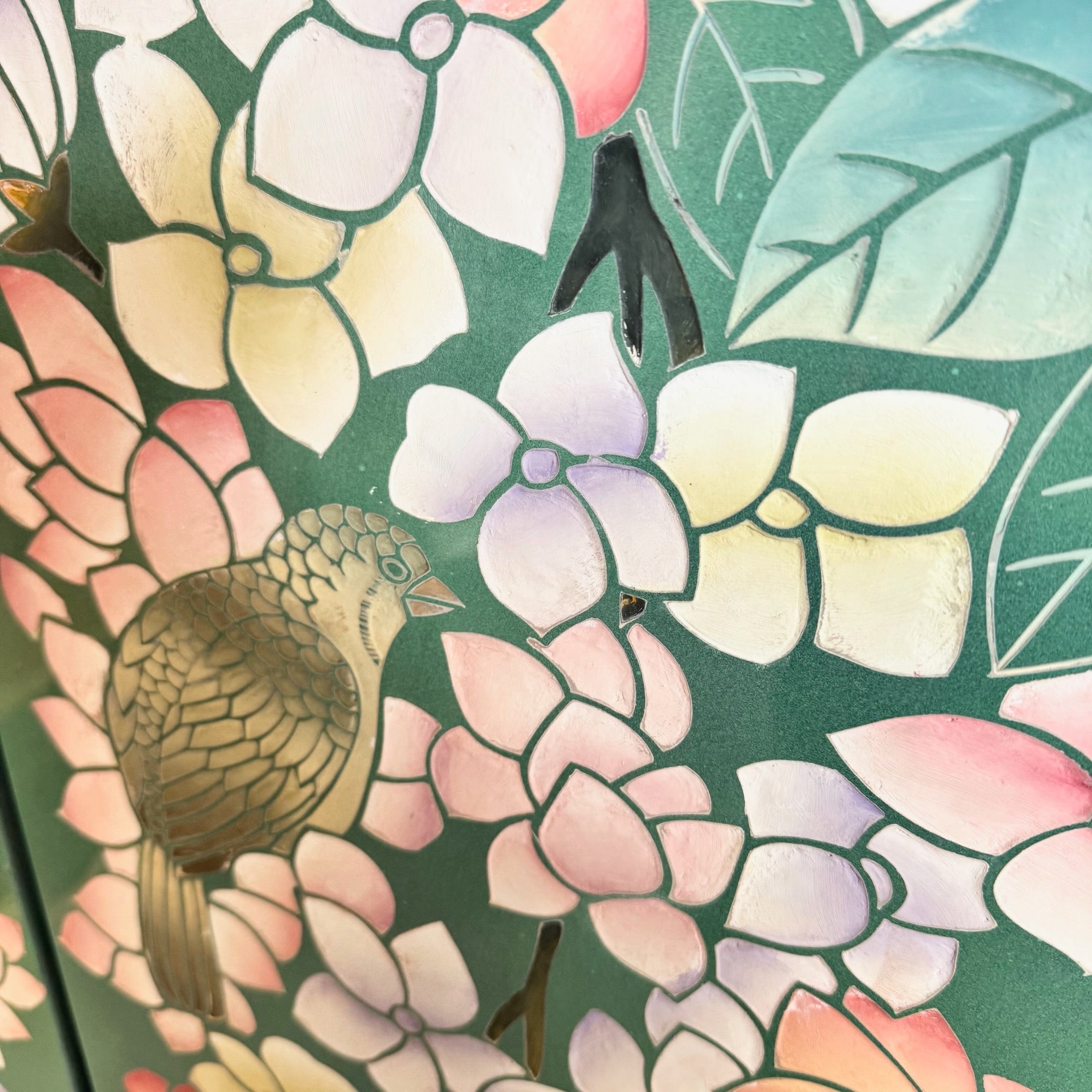 Vintage Chinese Hand Painted and Carved Green Room Divider/Screen