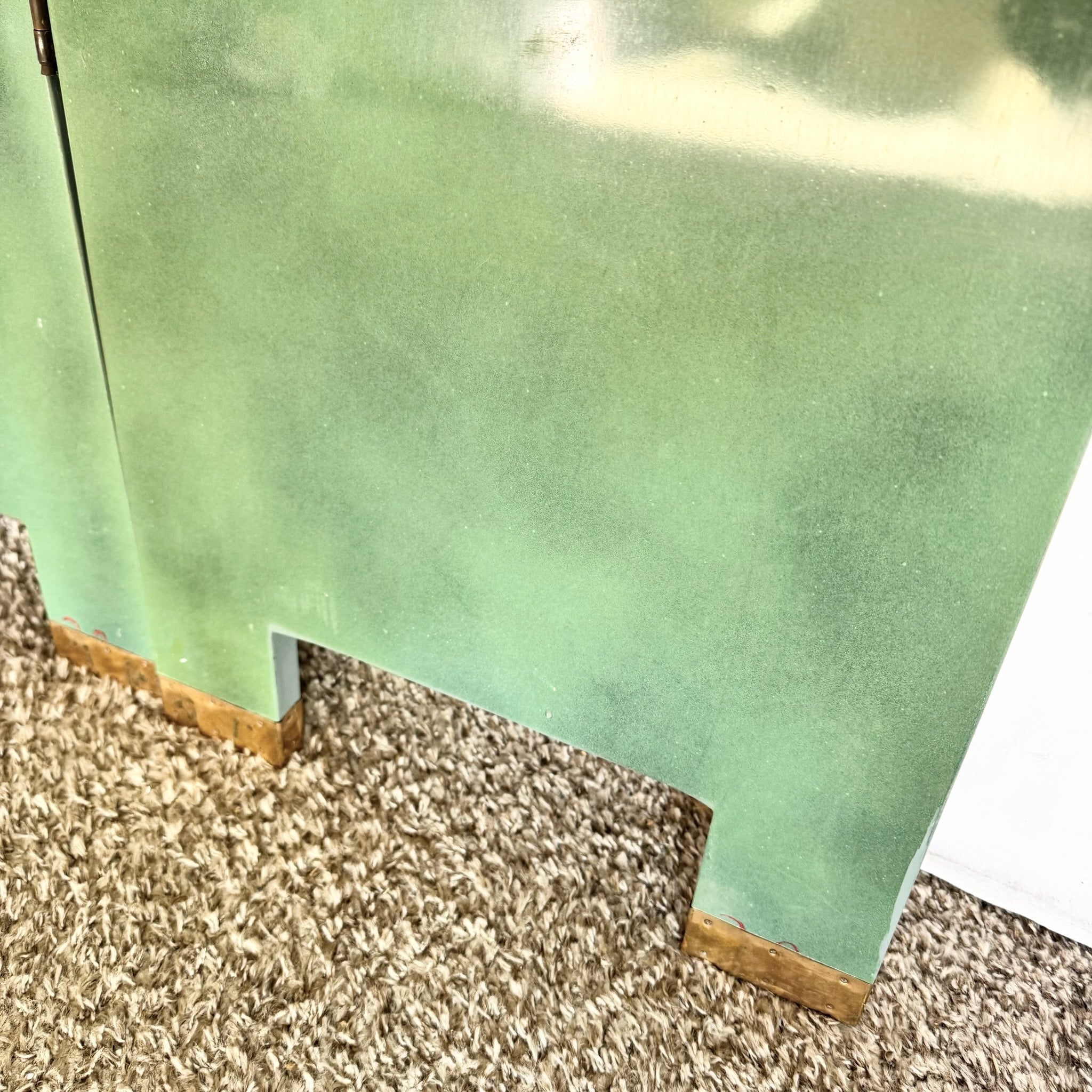 Vintage Chinese Hand Painted and Carved Green Room Divider/Screen