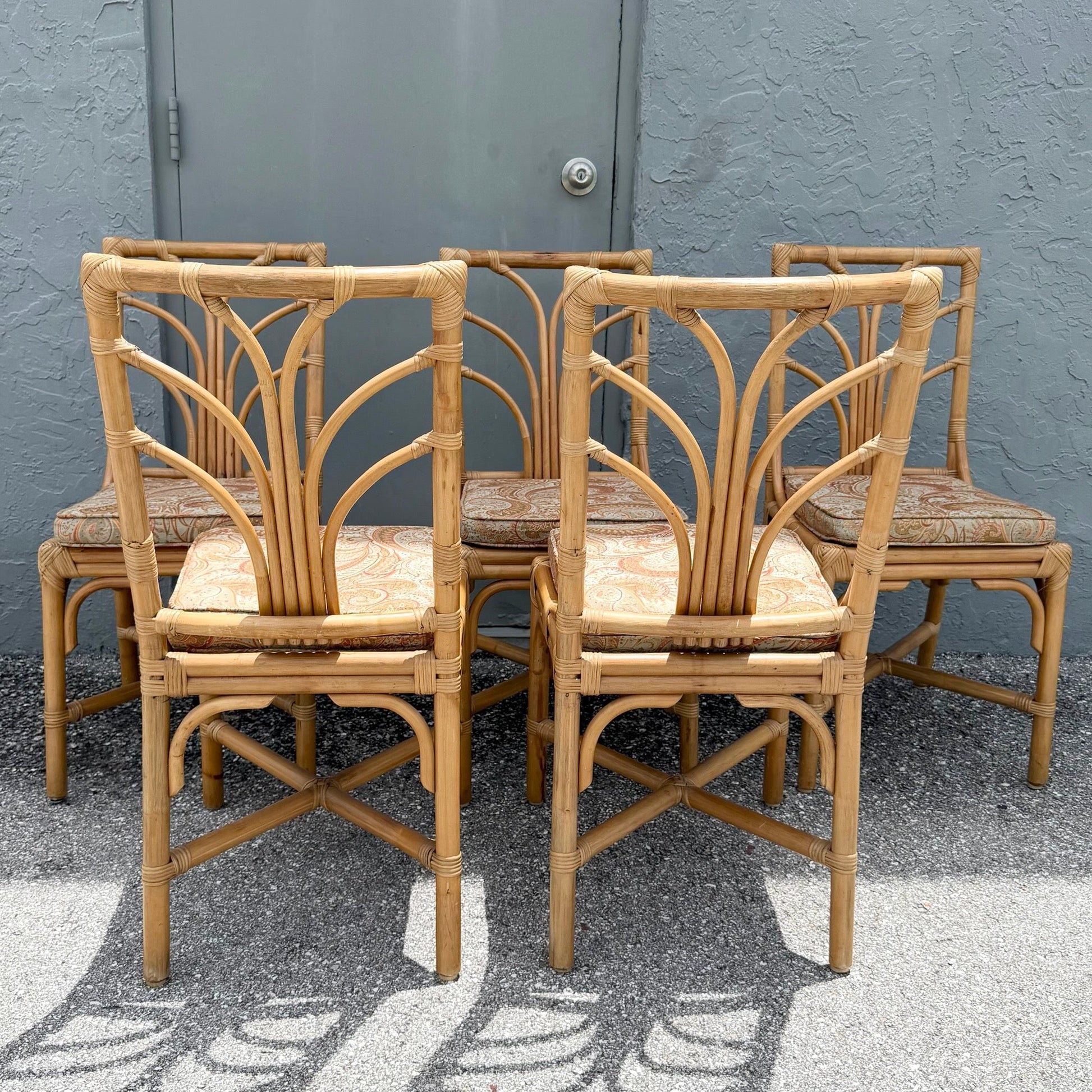 Vintage Boho Chic Rattan Dining Chairs - Set of 6 Dolphin & Flamingo