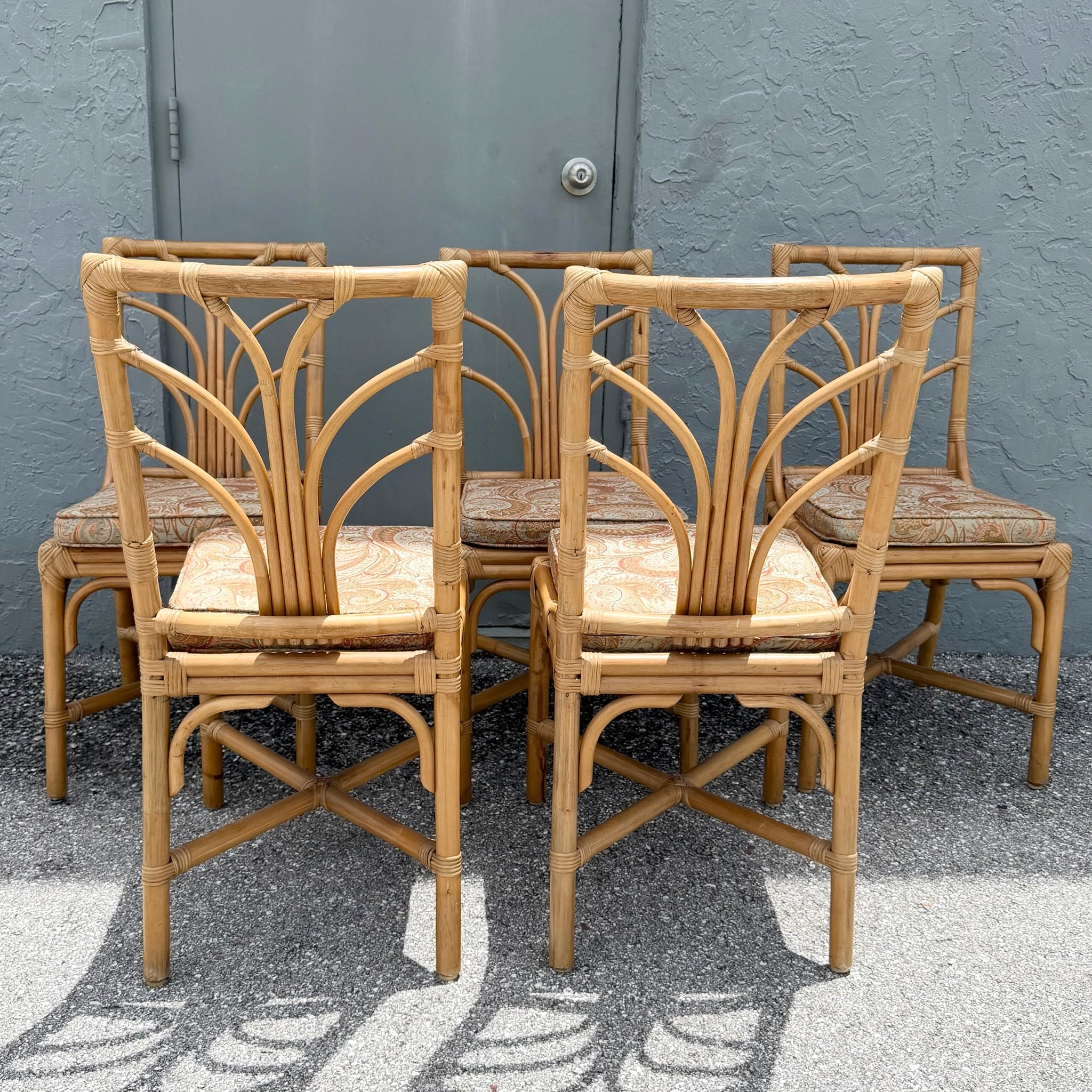 Vintage Boho Chic Rattan Dining Chairs - Set of 6 Dolphin & Flamingo