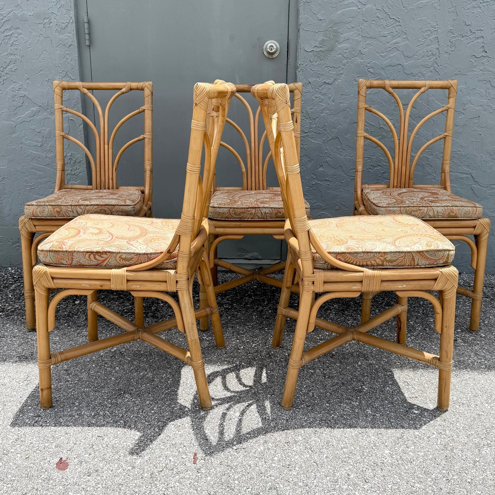 Vintage Boho Chic Rattan Dining Chairs - Set of 6 Dolphin & Flamingo