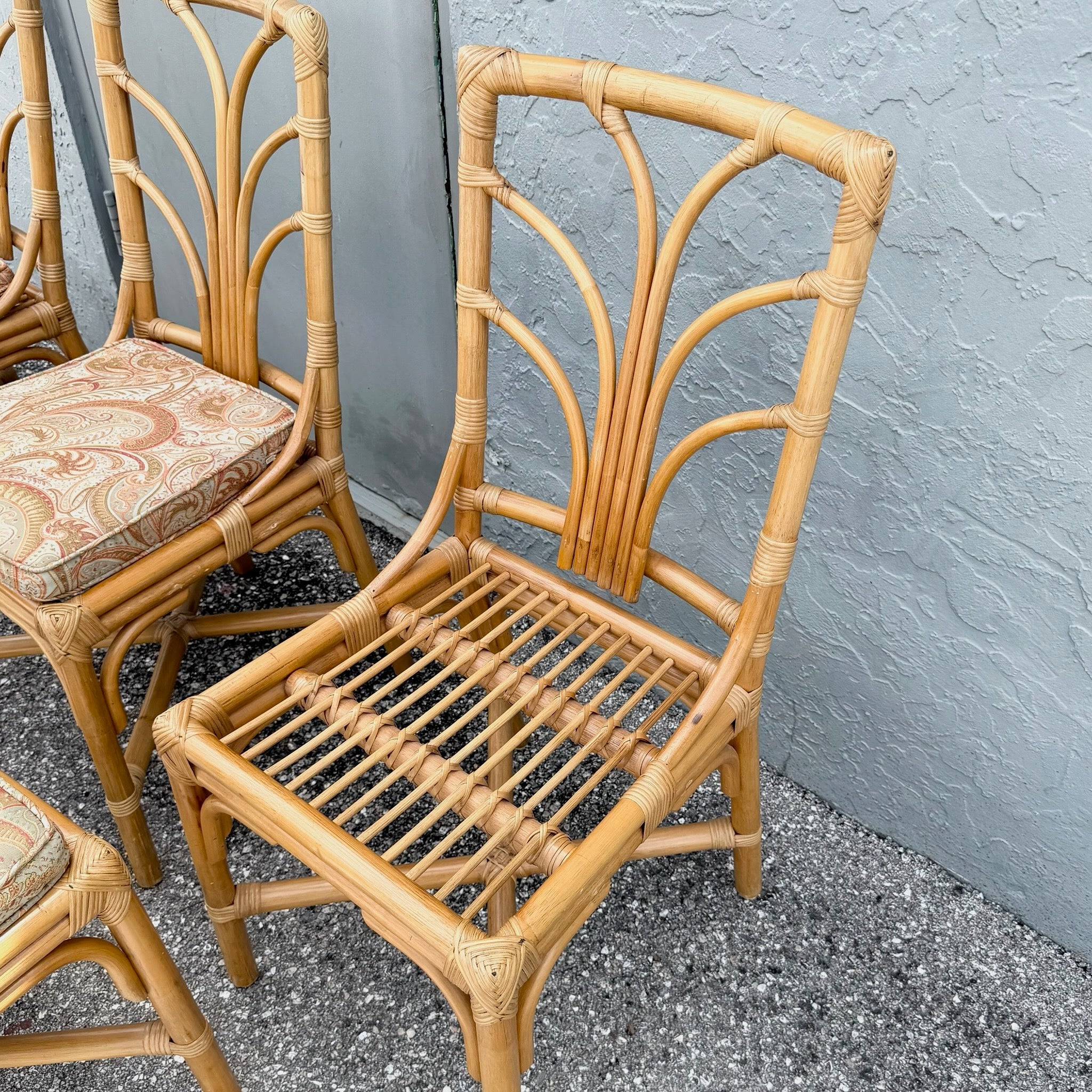 Vintage Boho Chic Rattan Dining Chairs - Set of 6 Dolphin & Flamingo