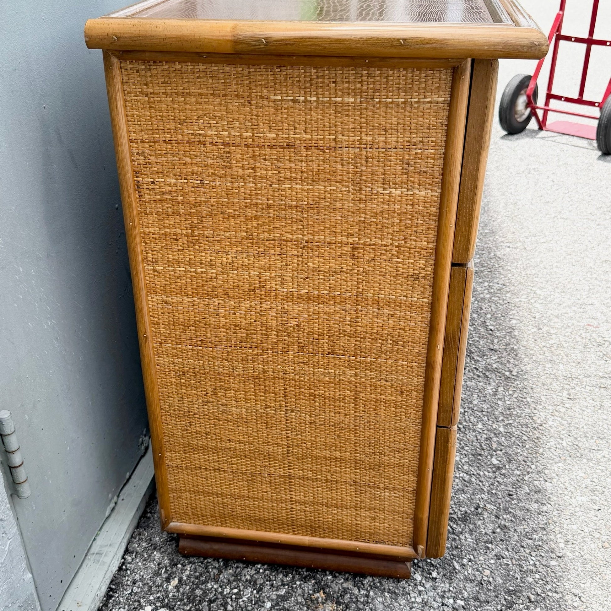 Vintage Boho Chic Rattan and Wicker Dresser - 7 Drawers Dolphin & Flamingo