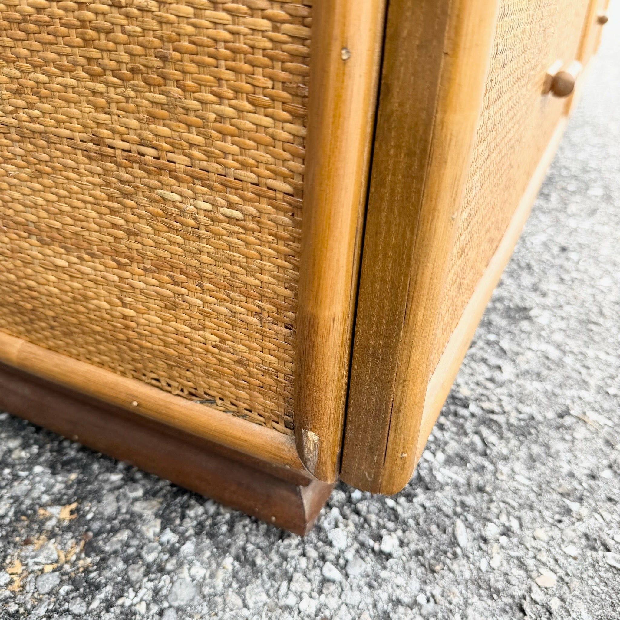 Vintage Boho Chic Rattan and Wicker Dresser - 7 Drawers Dolphin & Flamingo