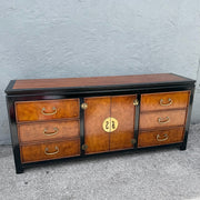 Vintage Chinoiserie Burlwood and Black Dresser by Wayside Dolphin & Flamingo
