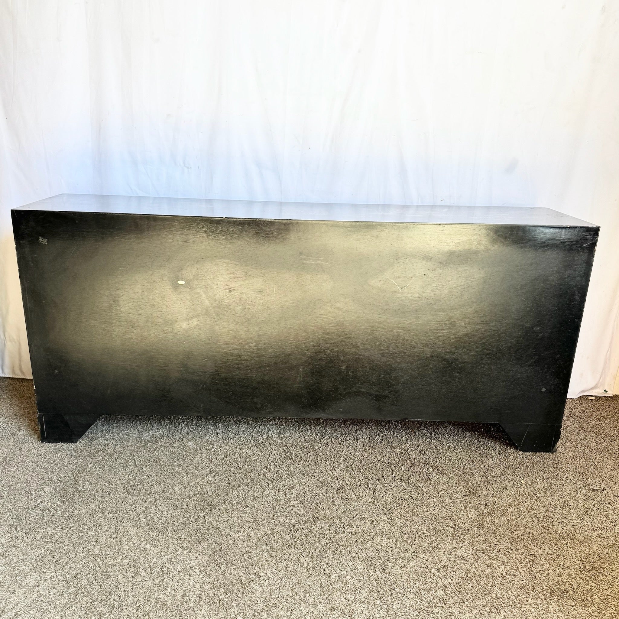 Vintage Chinese Black and Gold Hand Painted Dresser With Mirrors - 3 Pieces