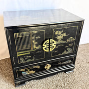 Vintage Chinese Black and Gold Hand Painted Nightstand