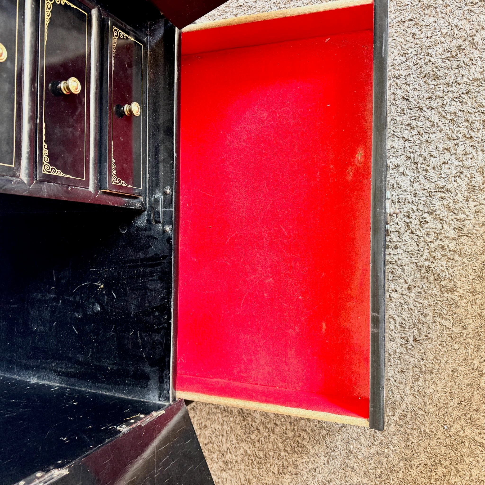 Vintage Chinese Black and Gold Hand Painted Nightstand