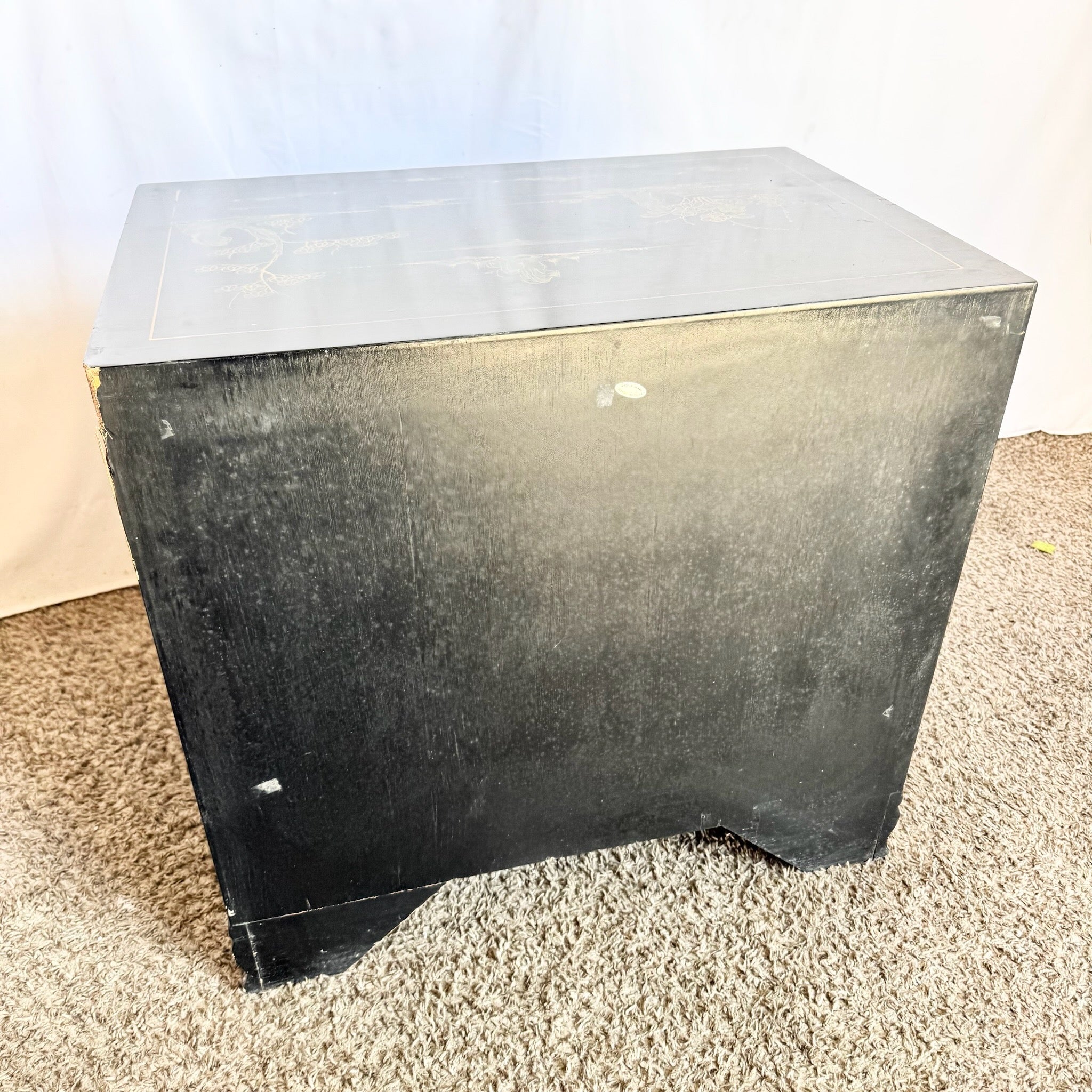 Vintage Chinese Black and Gold Hand Painted Nightstand