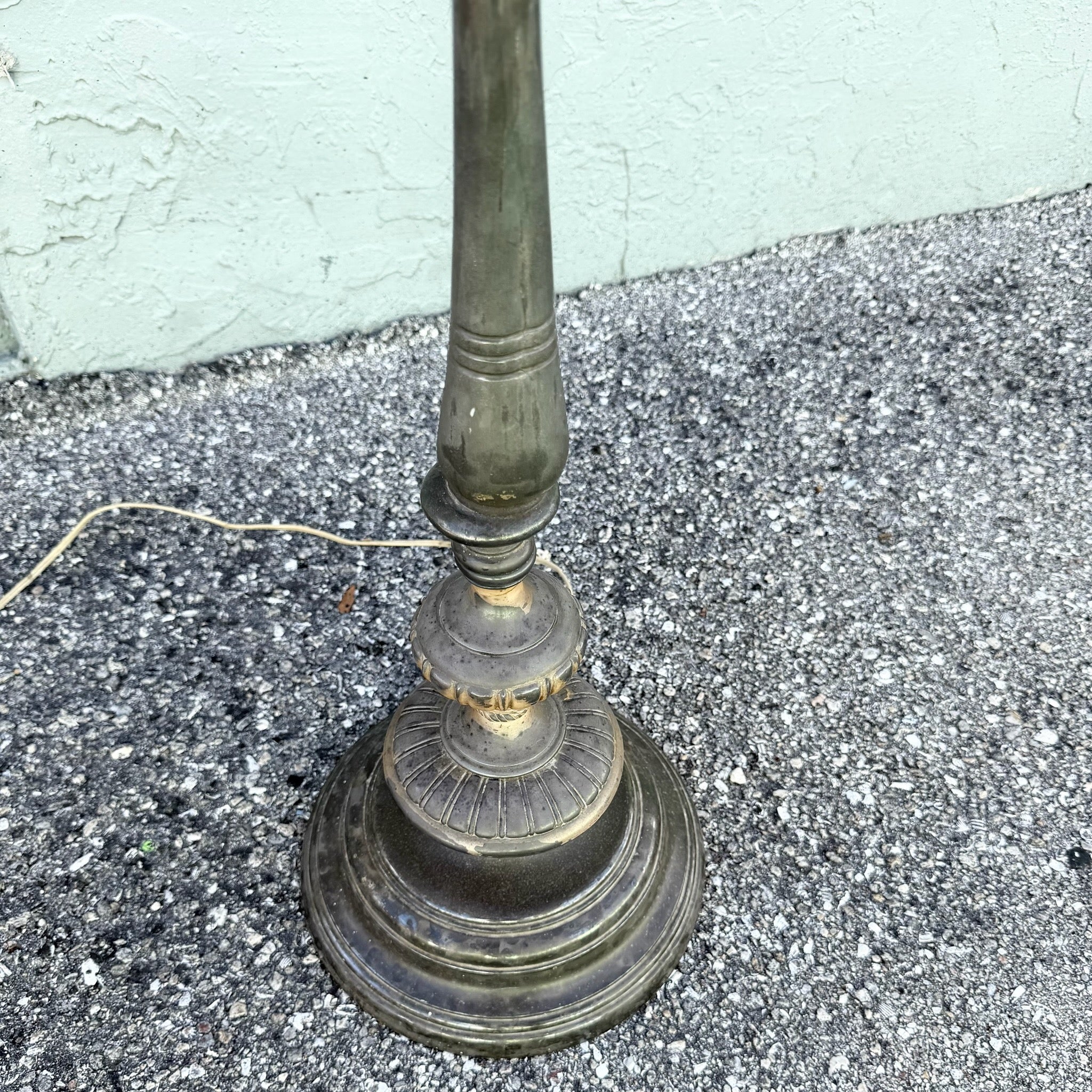 Antique Neoclassical Weighted Metal Torchiere Floor Lamp With Dual Pull Chains Dolphin & Flamingo