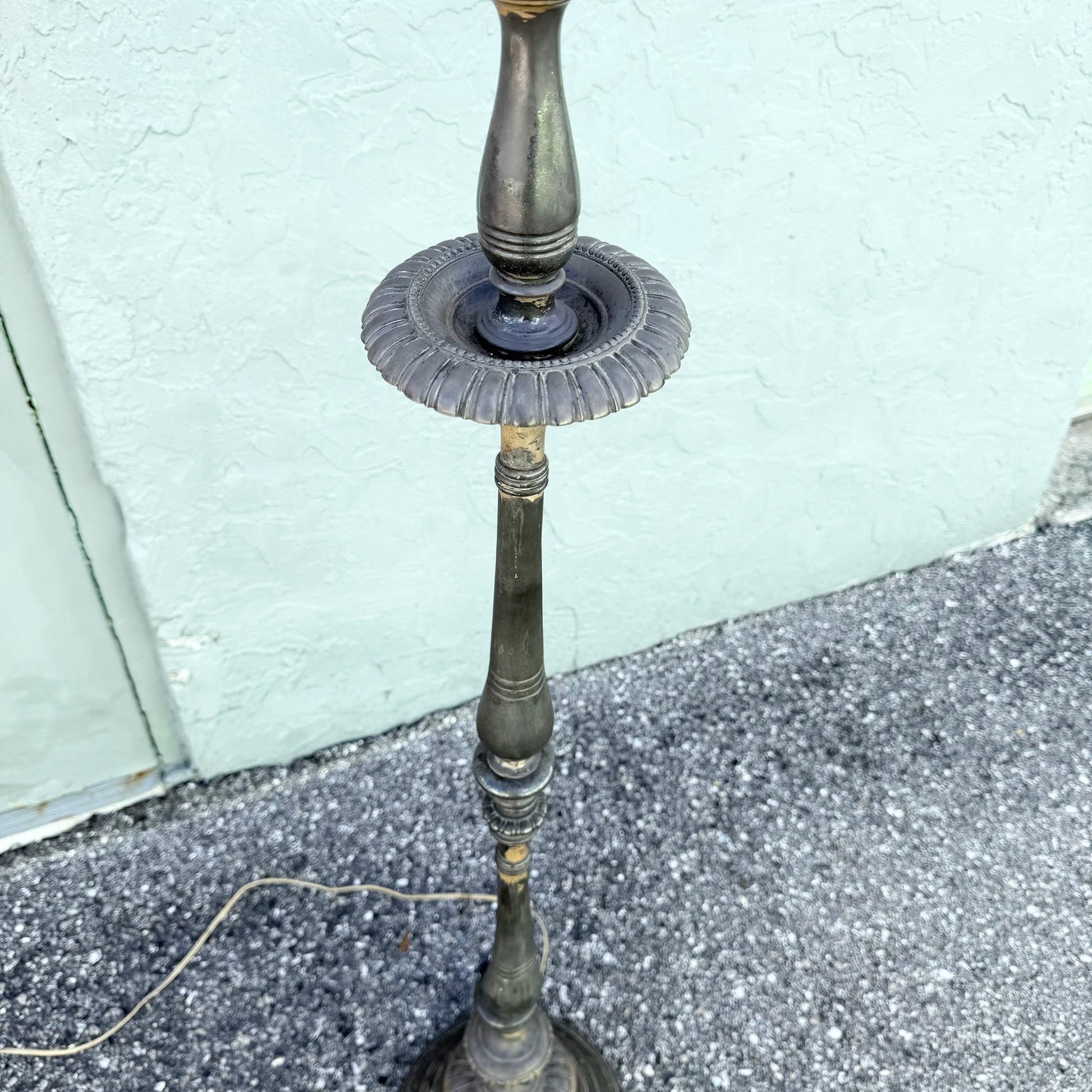 Antique Neoclassical Weighted Metal Torchiere Floor Lamp With Dual Pull Chains Dolphin & Flamingo