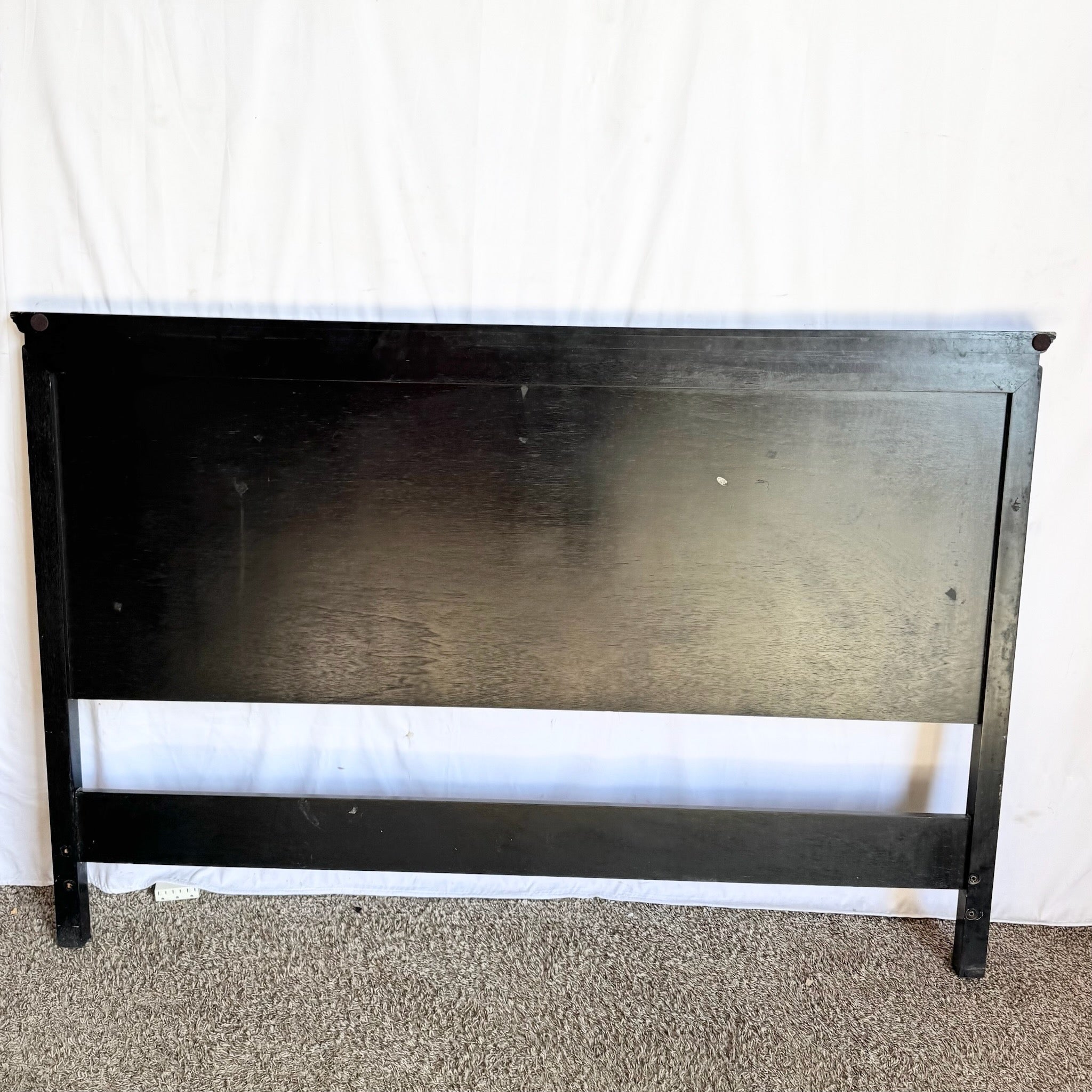 Vintage Chinese Black and Gold Hand Painted Queen Headboard