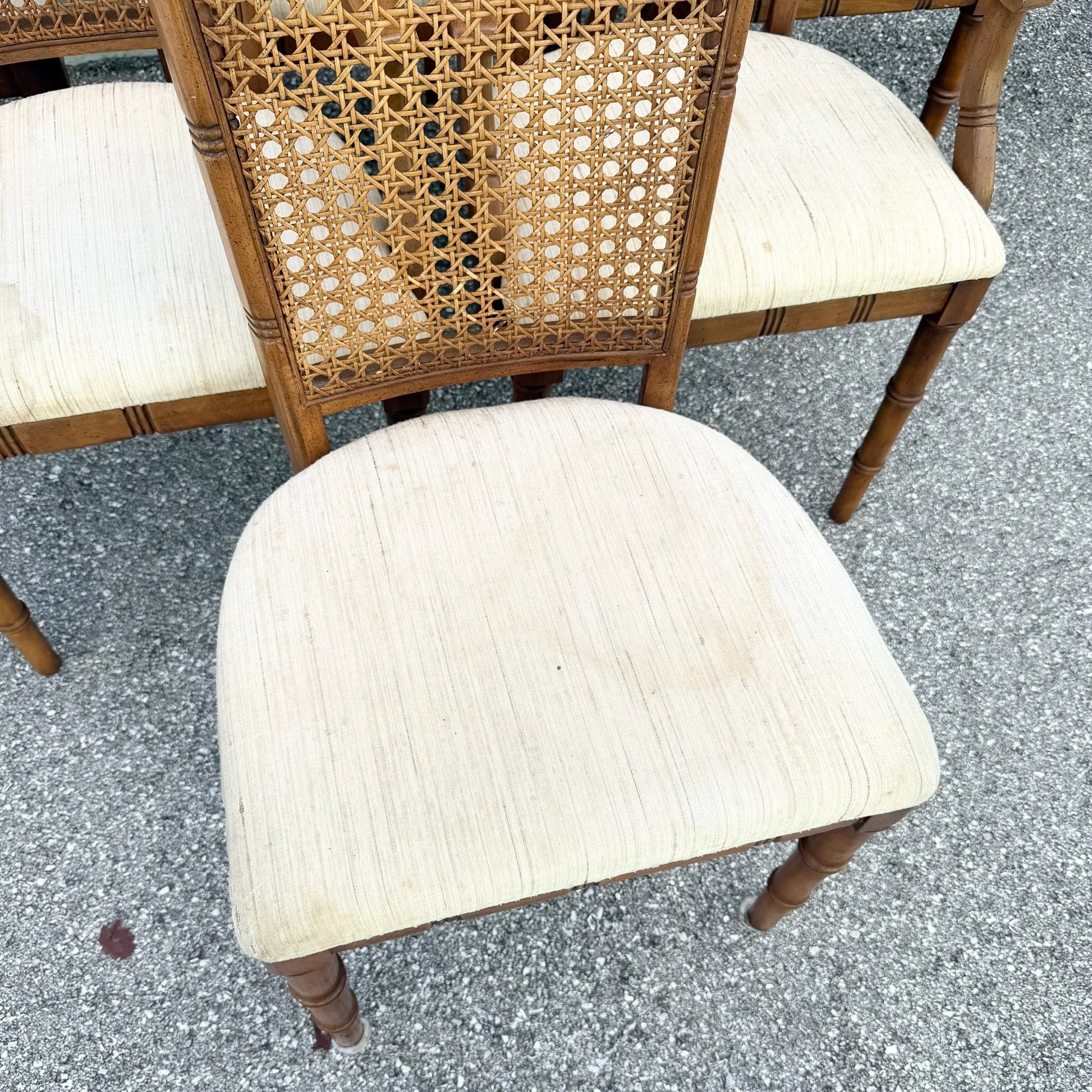 Vintage Boho Chic Faux Bamboo Cane Back Dining Chairs by Chaircraft - Set of 6 Dolphin & Flamingo