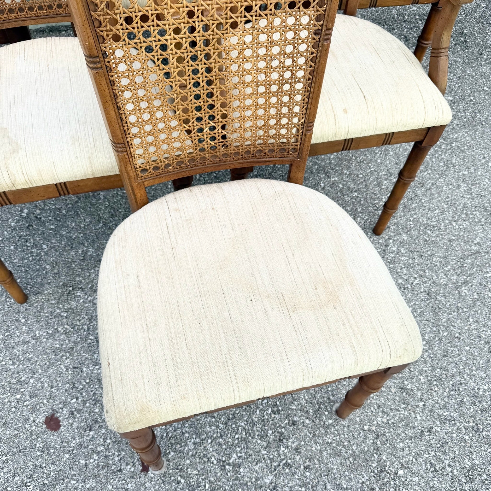 Vintage Boho Chic Faux Bamboo Cane Back Dining Chairs by Chaircraft - Set of 6 Dolphin & Flamingo