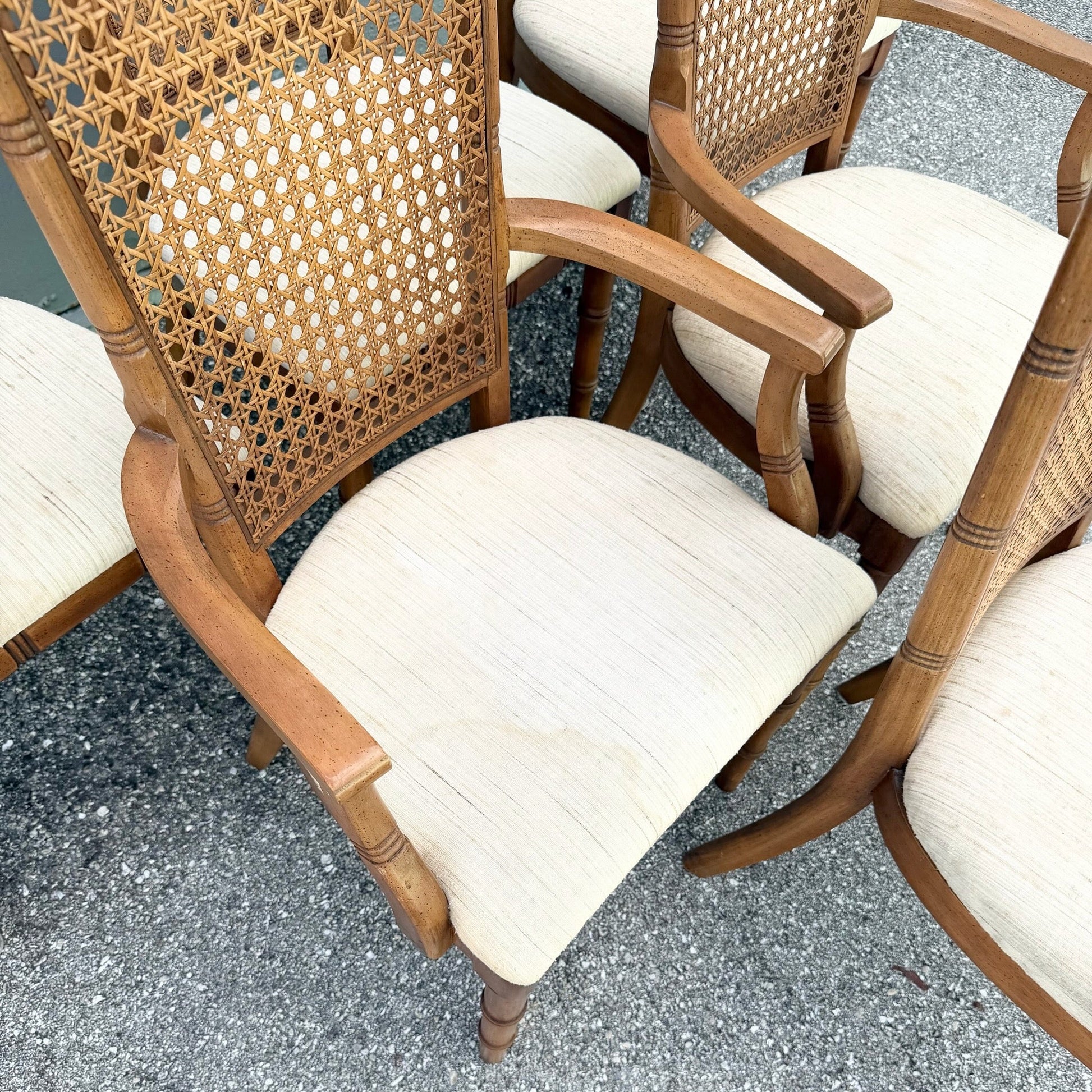 Vintage Boho Chic Faux Bamboo Cane Back Dining Chairs by Chaircraft - Set of 6 Dolphin & Flamingo
