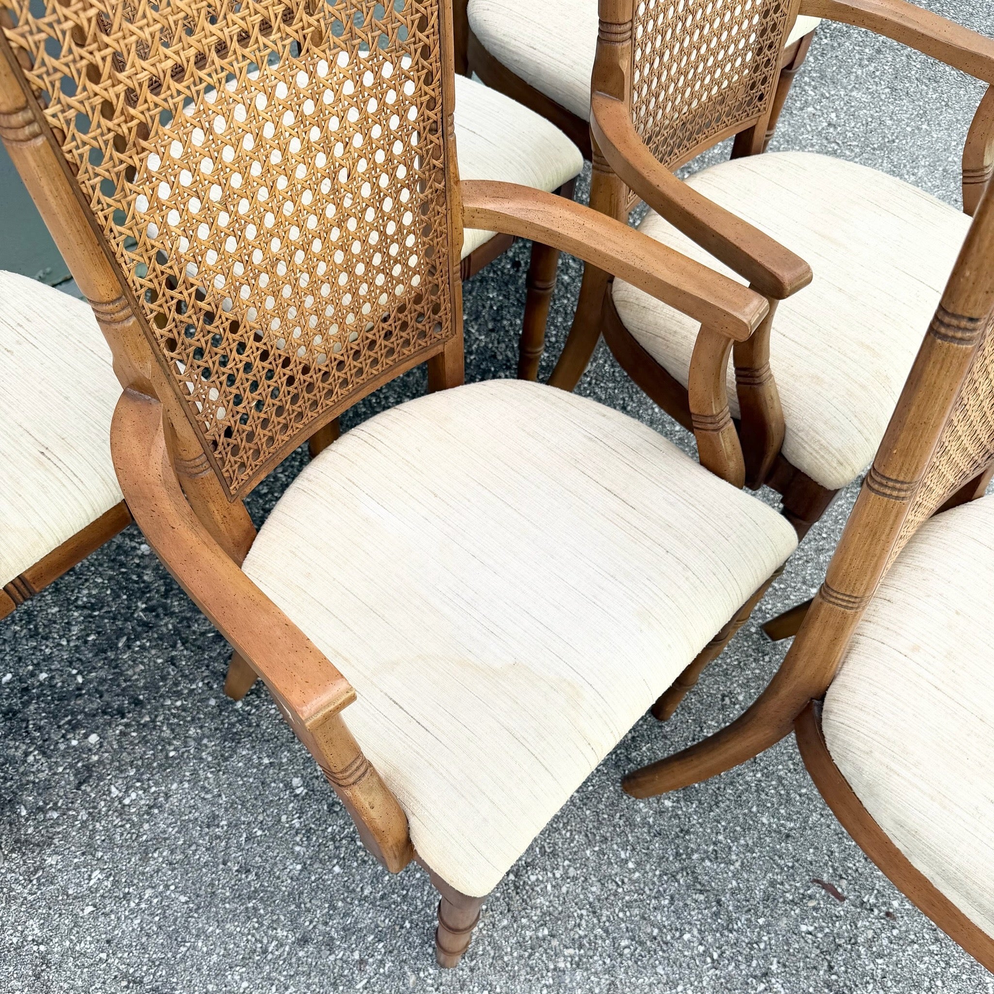 Vintage Boho Chic Faux Bamboo Cane Back Dining Chairs by Chaircraft - Set of 6 Dolphin & Flamingo
