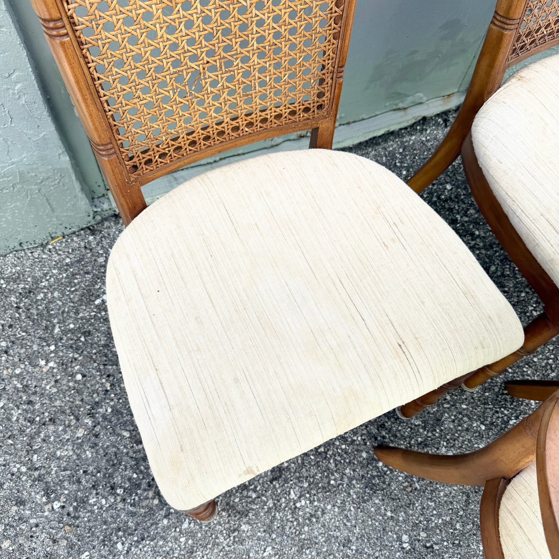 Vintage Boho Chic Faux Bamboo Cane Back Dining Chairs by Chaircraft - Set of 6 Dolphin & Flamingo