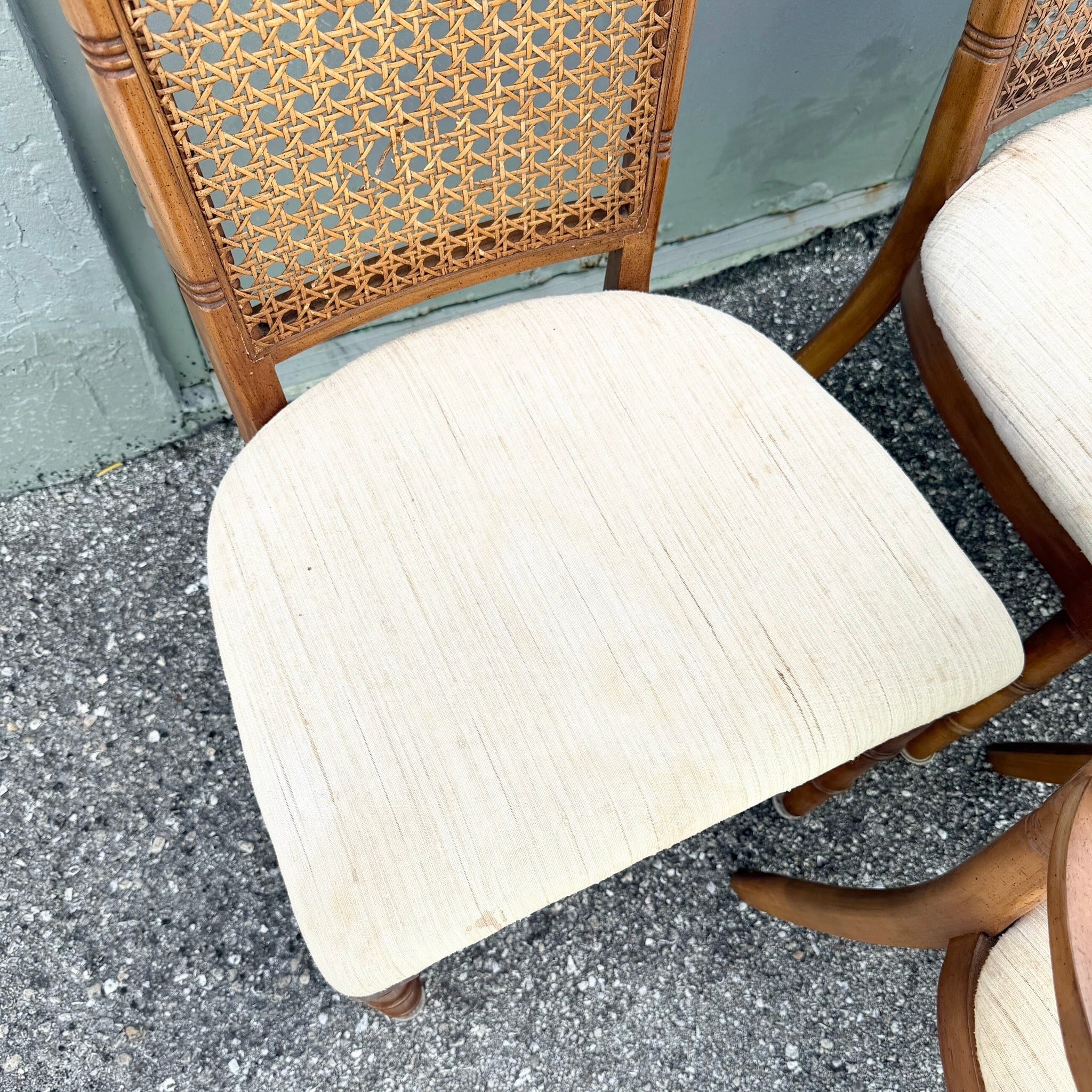 Vintage Boho Chic Faux Bamboo Cane Back Dining Chairs by Chaircraft - Set of 6 Dolphin & Flamingo
