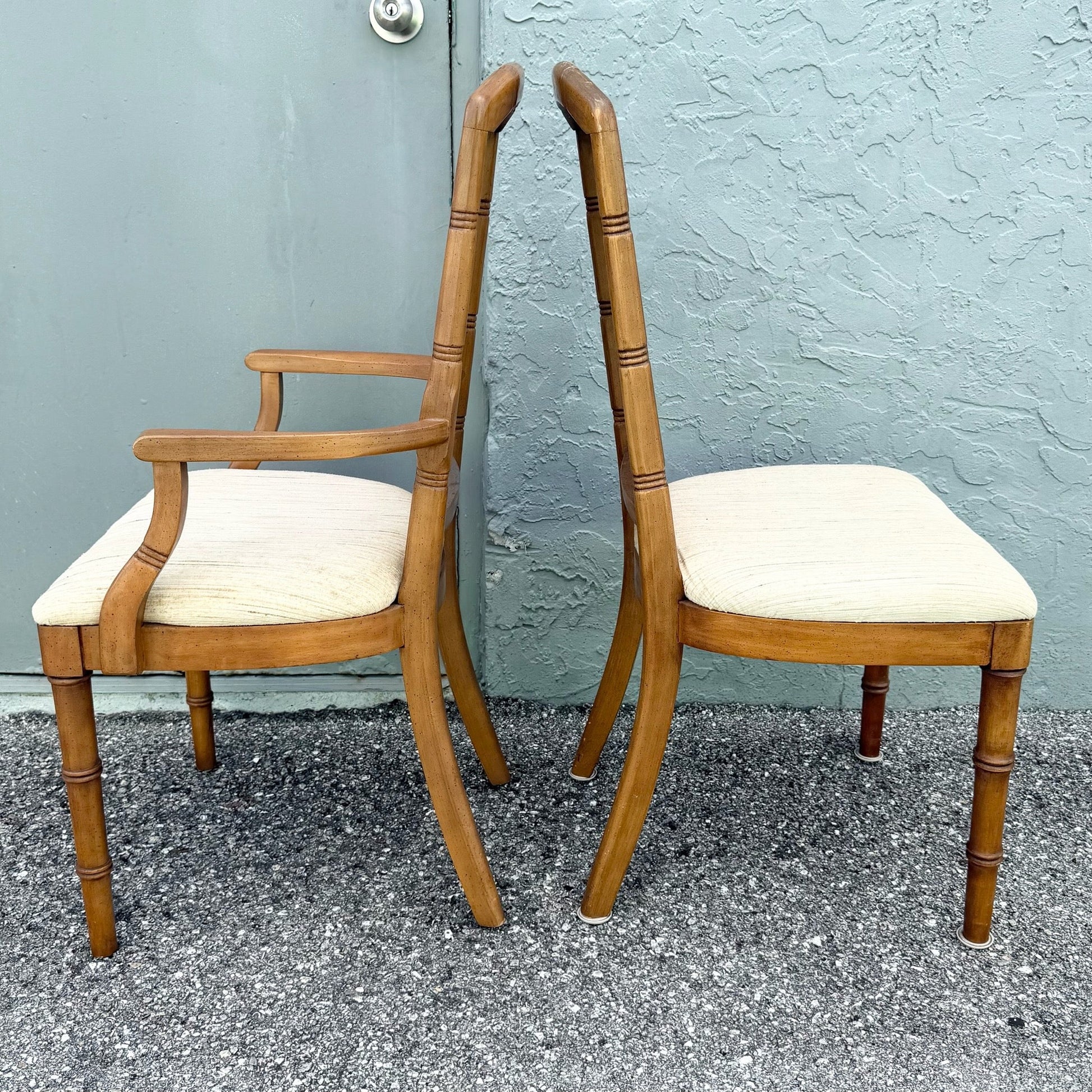 Vintage Boho Chic Faux Bamboo Cane Back Dining Chairs by Chaircraft - Set of 6 Dolphin & Flamingo