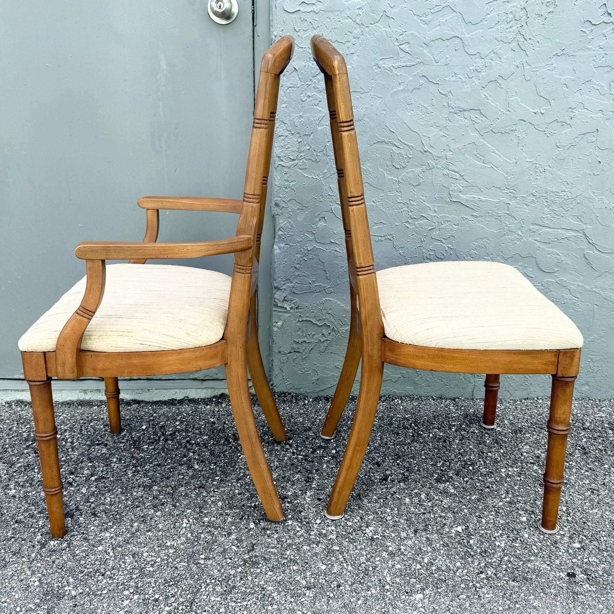 Vintage Boho Chic Faux Bamboo Cane Back Dining Chairs by Chaircraft - Set of 6 Dolphin & Flamingo