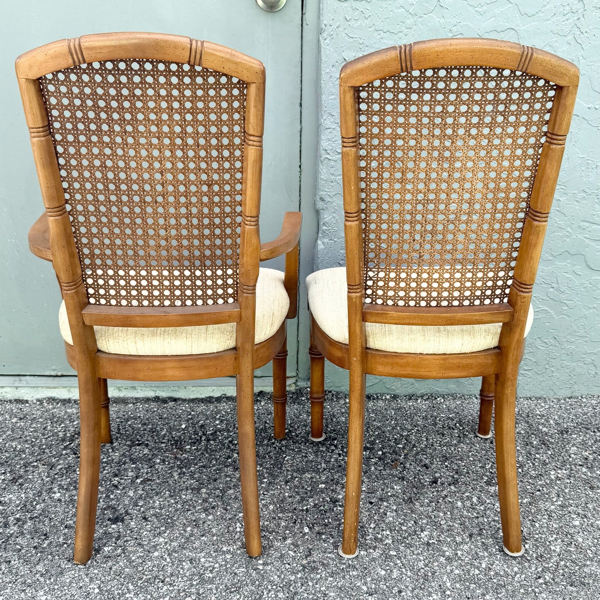 Vintage Boho Chic Faux Bamboo Cane Back Dining Chairs by Chaircraft - Set of 6 Dolphin & Flamingo