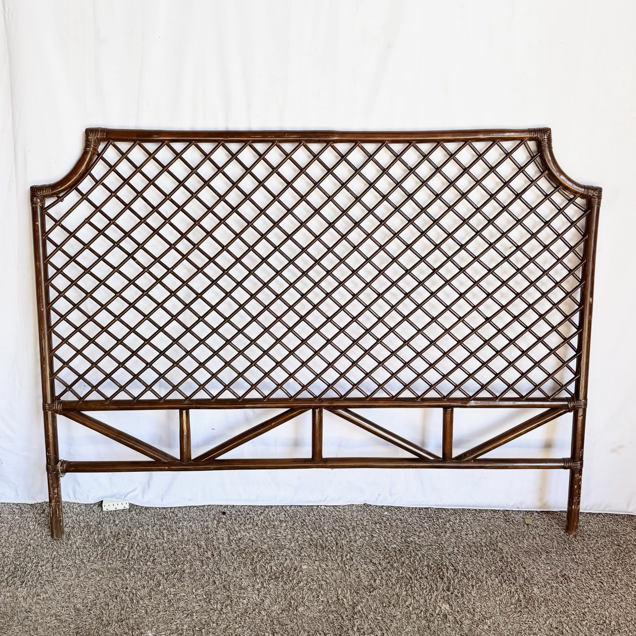 Vintage Boho Chic Rattan Queen Size Headboard