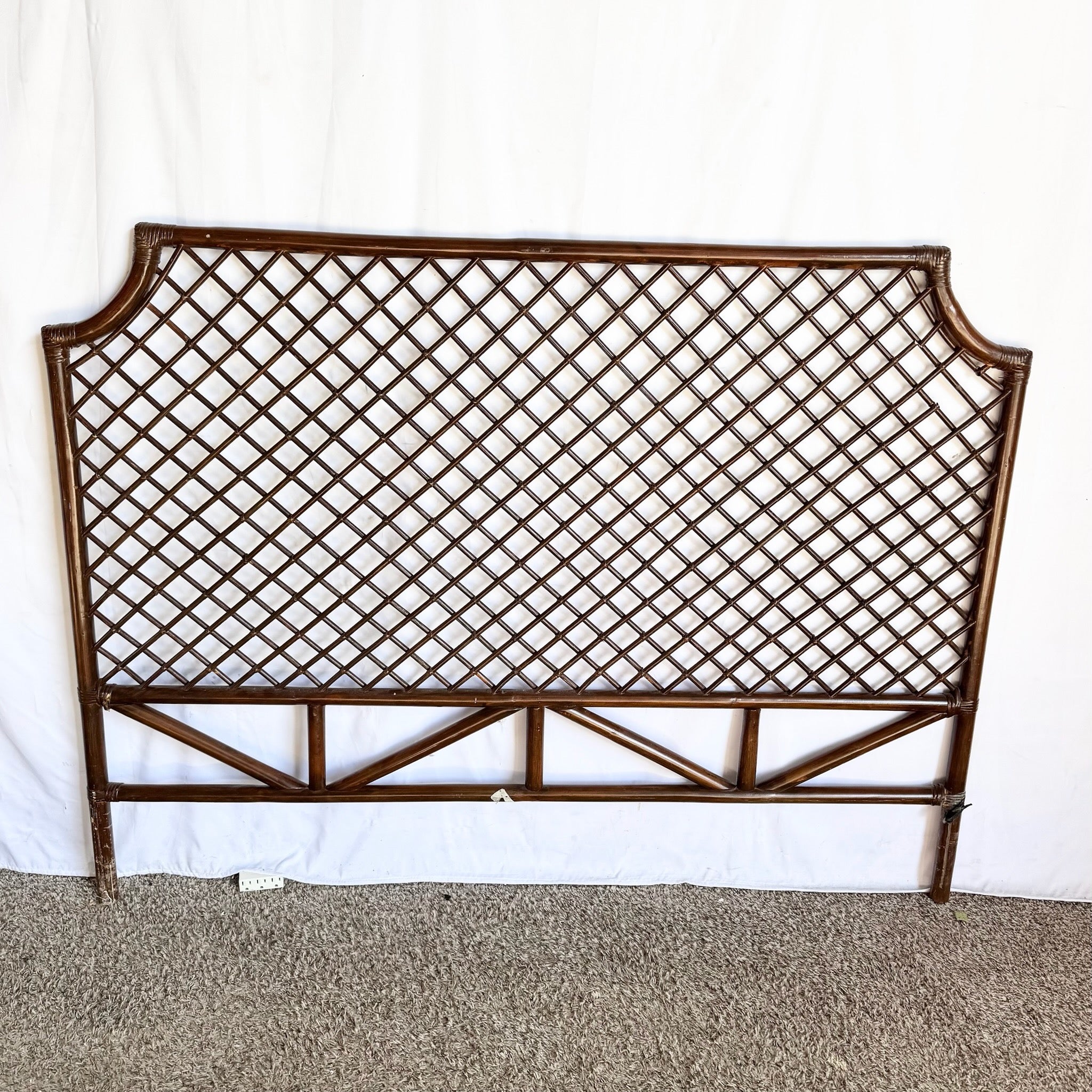 Vintage Boho Chic Rattan Queen Size Headboard