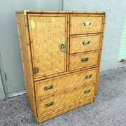 Boho Chic Herringbone Wicker Faux Bamboo Highboy Dresser by Dixie Dolphin & Flamingo