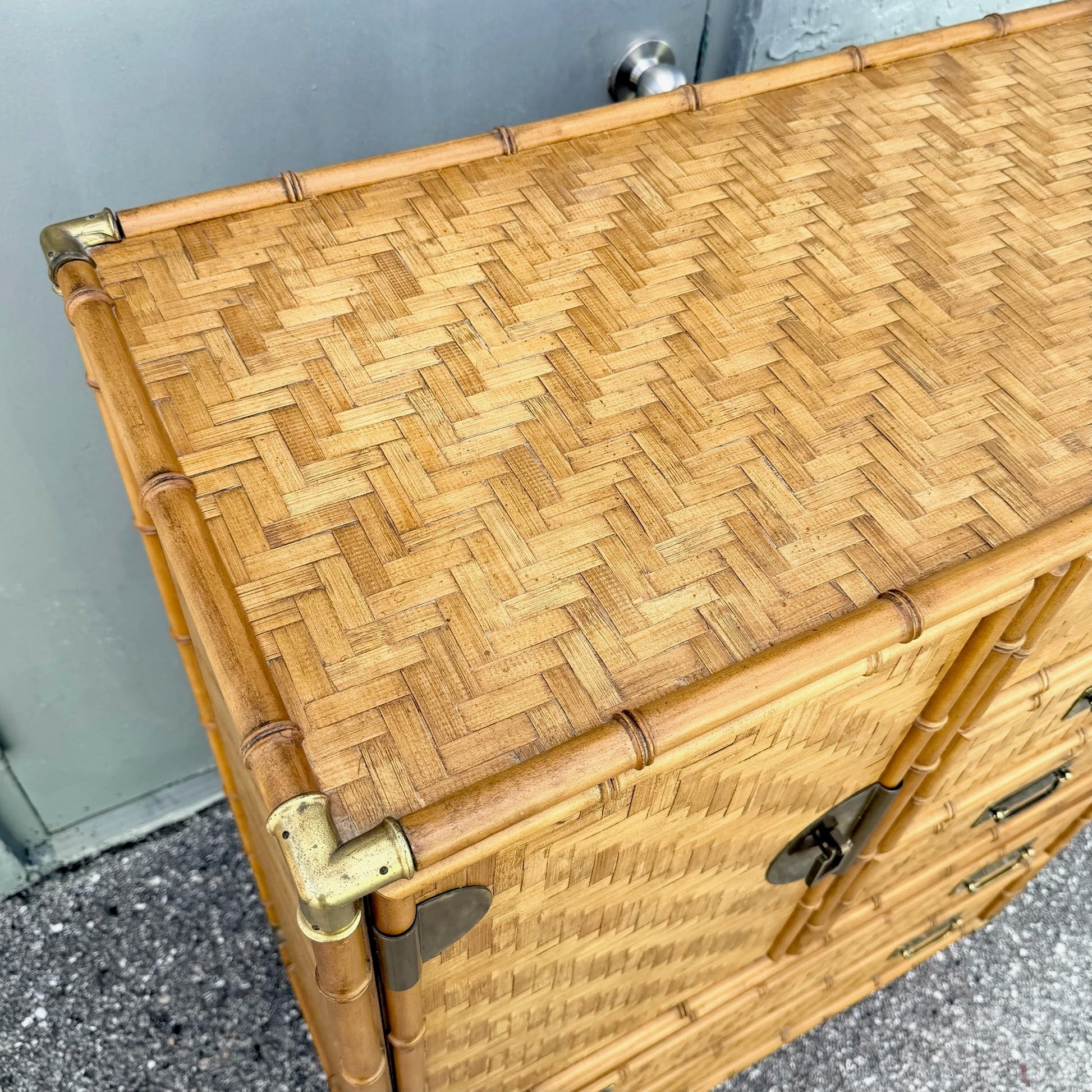 Boho Chic Herringbone Wicker Faux Bamboo Highboy Dresser by Dixie Dolphin & Flamingo