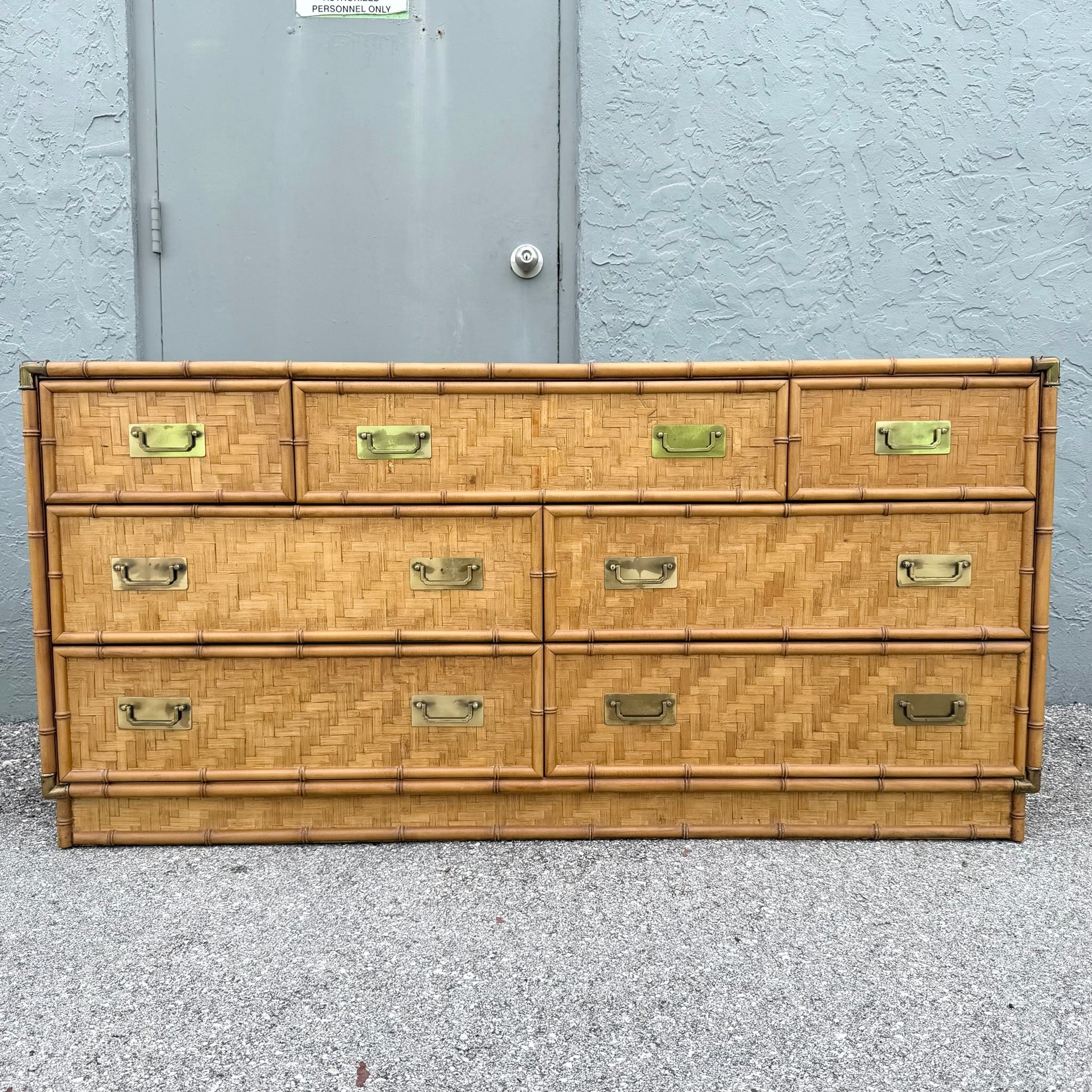 Boho Chic Herringbone Wicker Faux Bamboo Triple Dresser by Dixie Dolphin & Flamingo