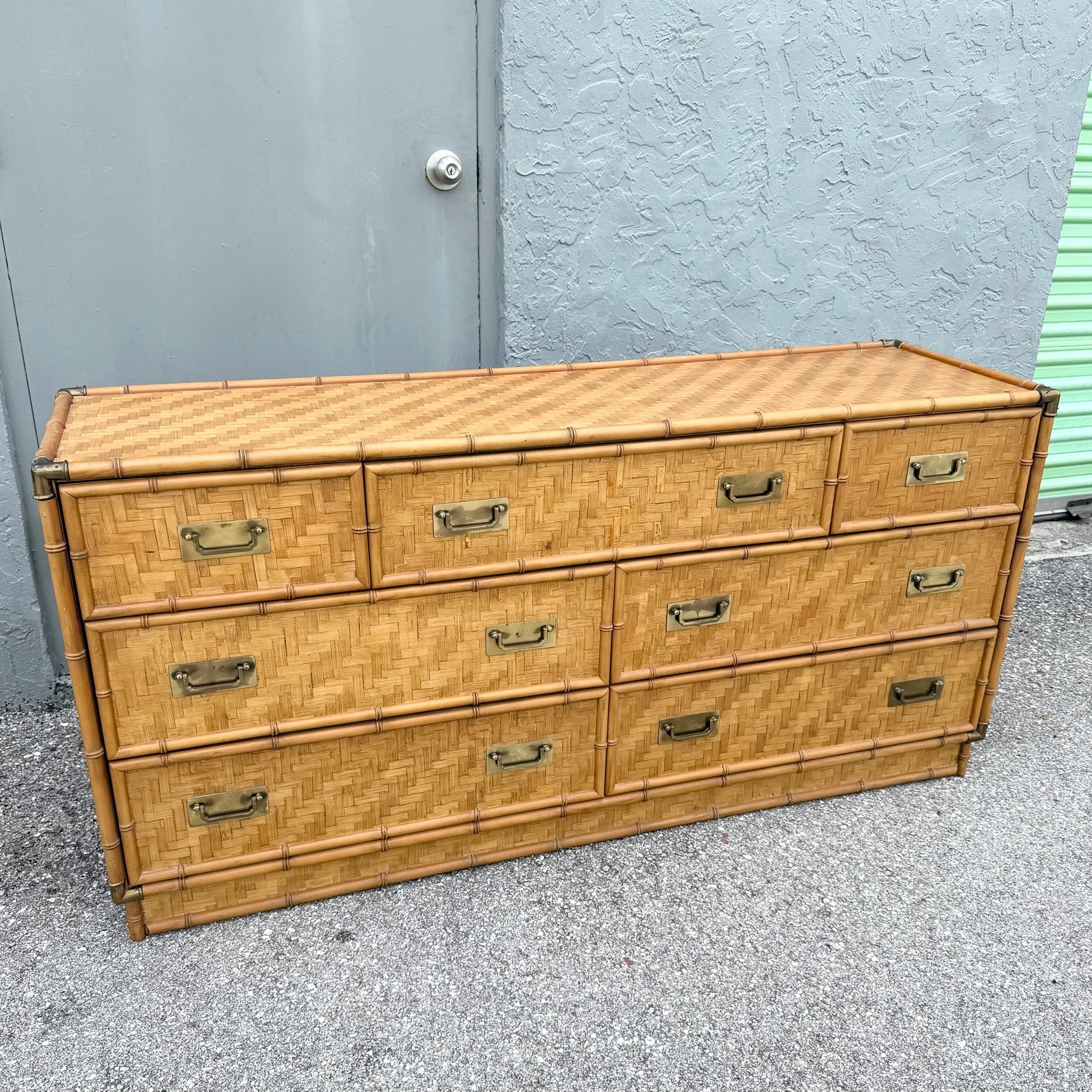 Boho Chic Herringbone Wicker Faux Bamboo Triple Dresser by Dixie Dolphin & Flamingo