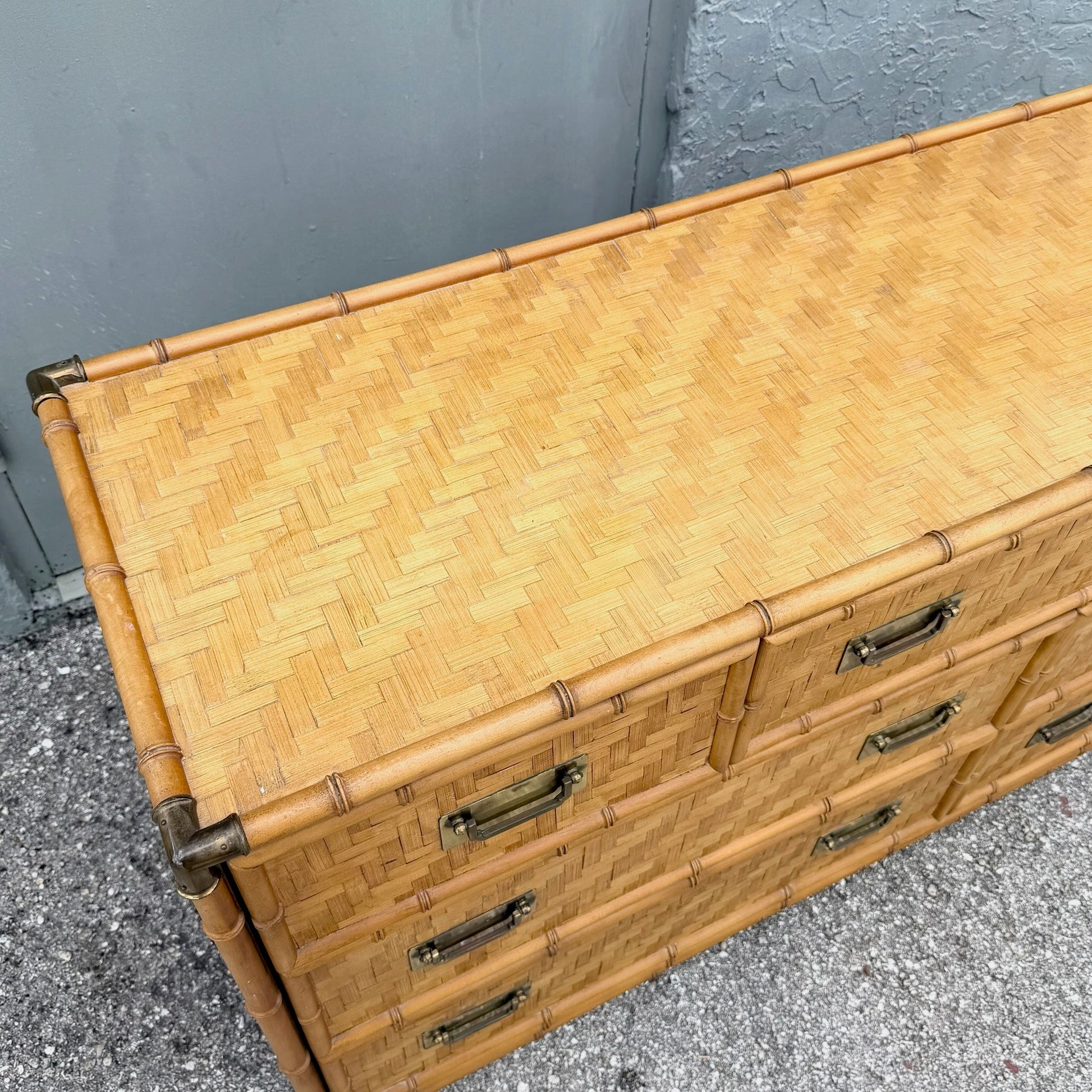 Boho Chic Herringbone Wicker Faux Bamboo Triple Dresser by Dixie Dolphin & Flamingo