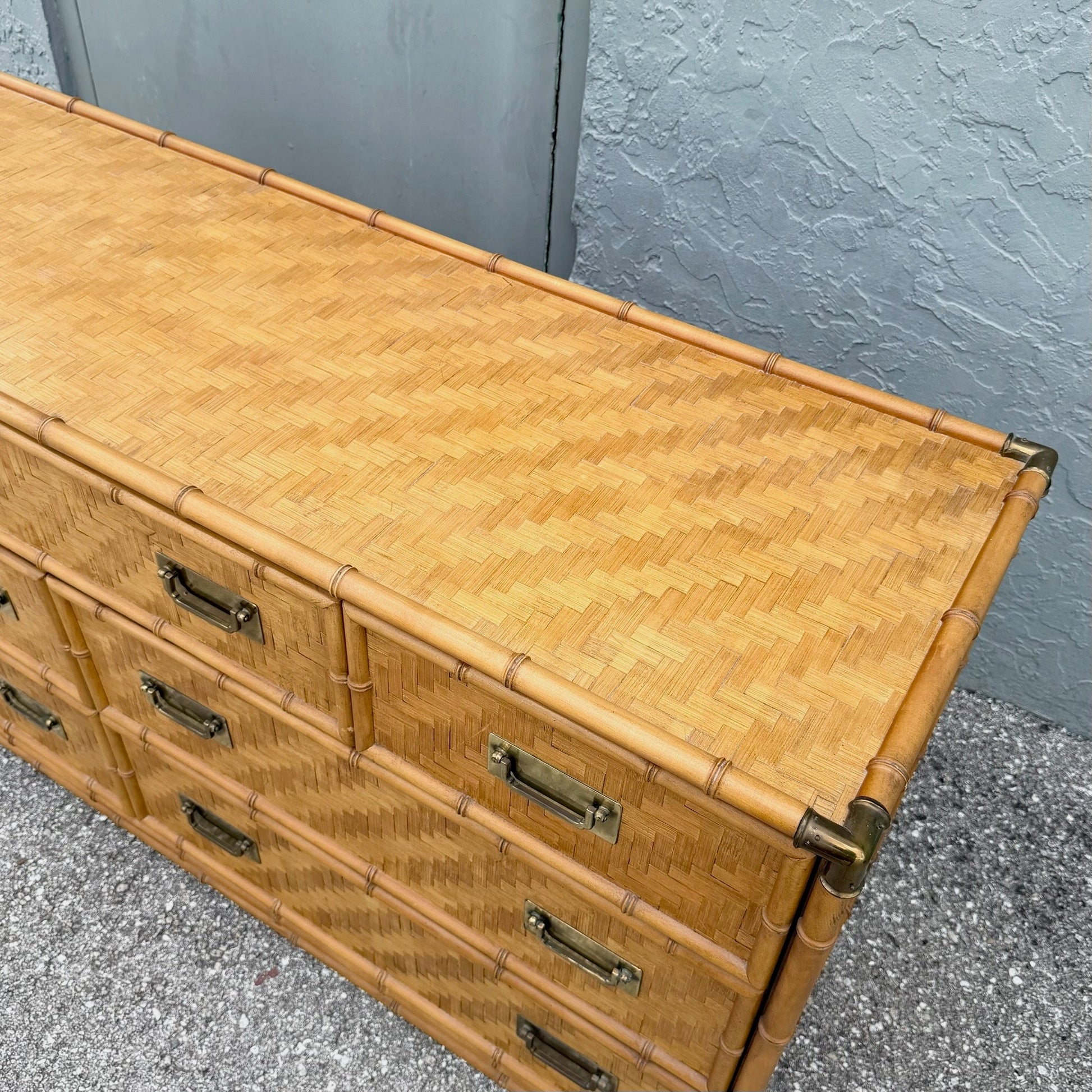 Boho Chic Herringbone Wicker Faux Bamboo Triple Dresser by Dixie Dolphin & Flamingo
