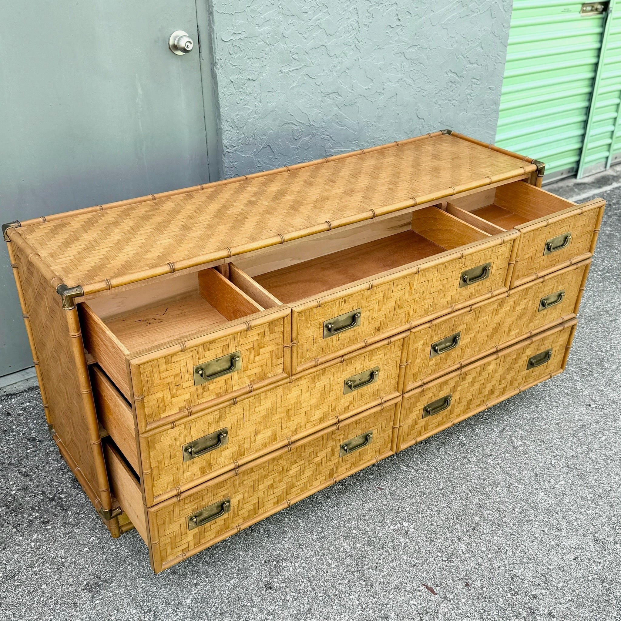 Boho Chic Herringbone Wicker Faux Bamboo Triple Dresser by Dixie Dolphin & Flamingo
