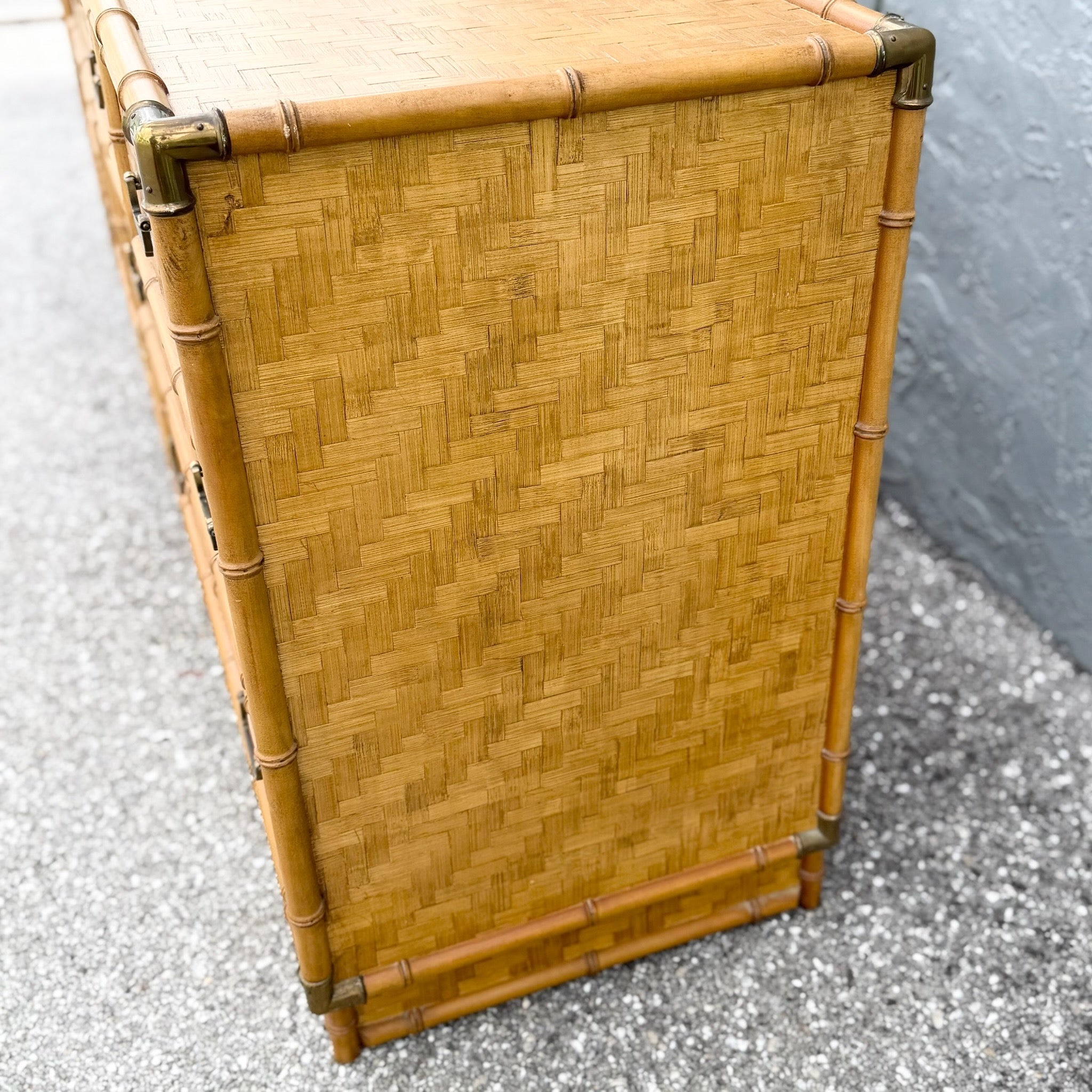 Boho Chic Herringbone Wicker Faux Bamboo Triple Dresser by Dixie Dolphin & Flamingo