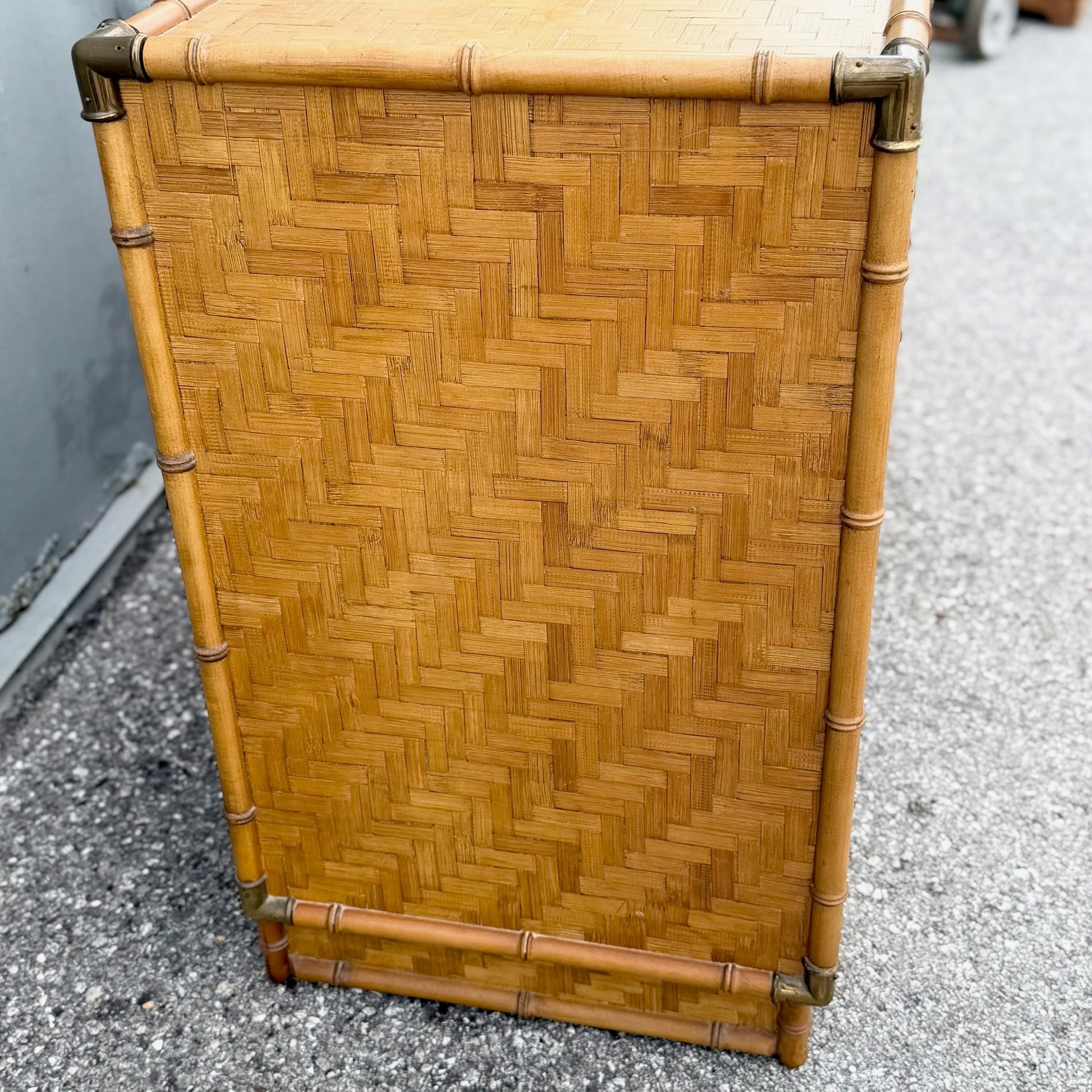 Boho Chic Herringbone Wicker Faux Bamboo Triple Dresser by Dixie Dolphin & Flamingo