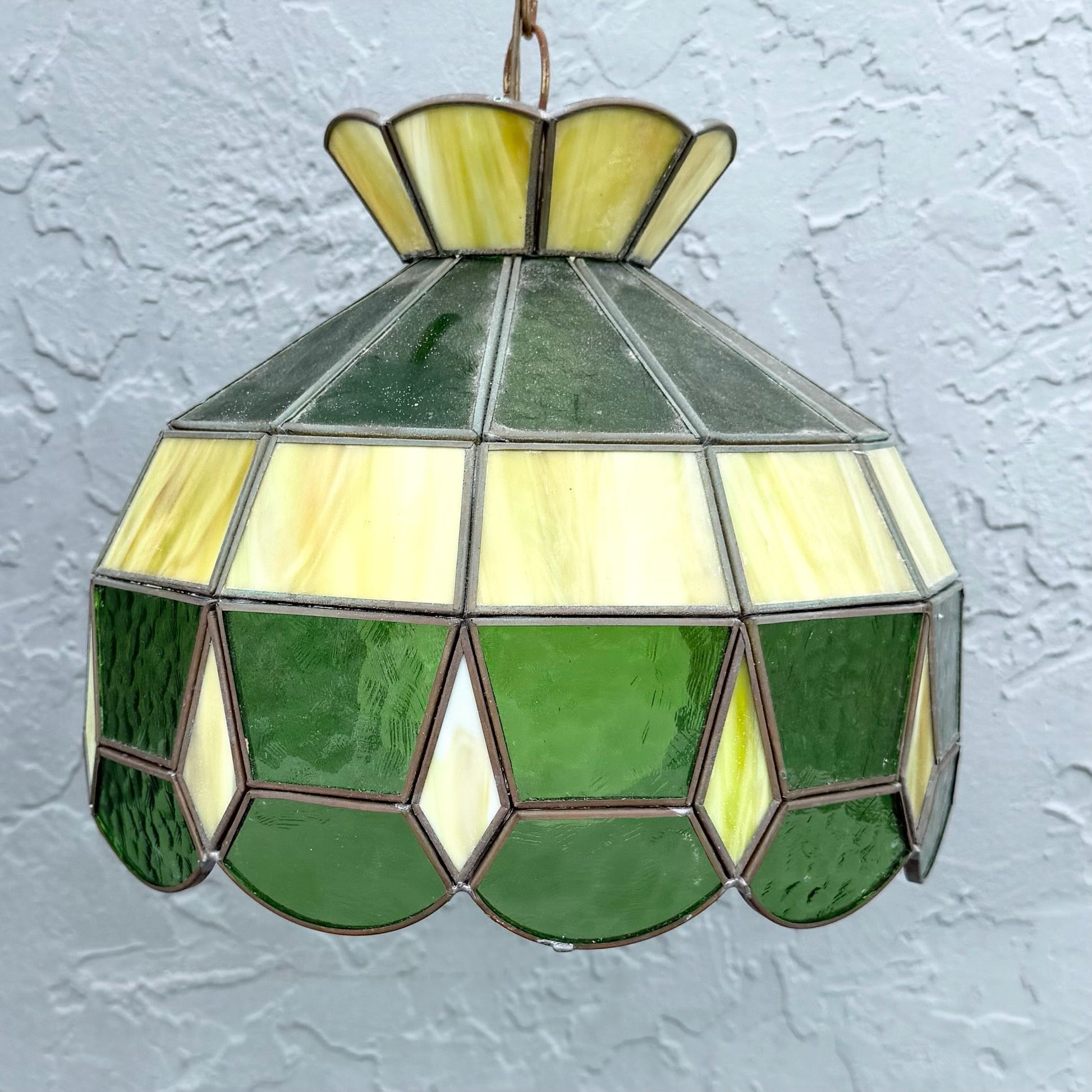 Mid Century Green Stained Glass Pendant Lamp Dolphin & Flamingo